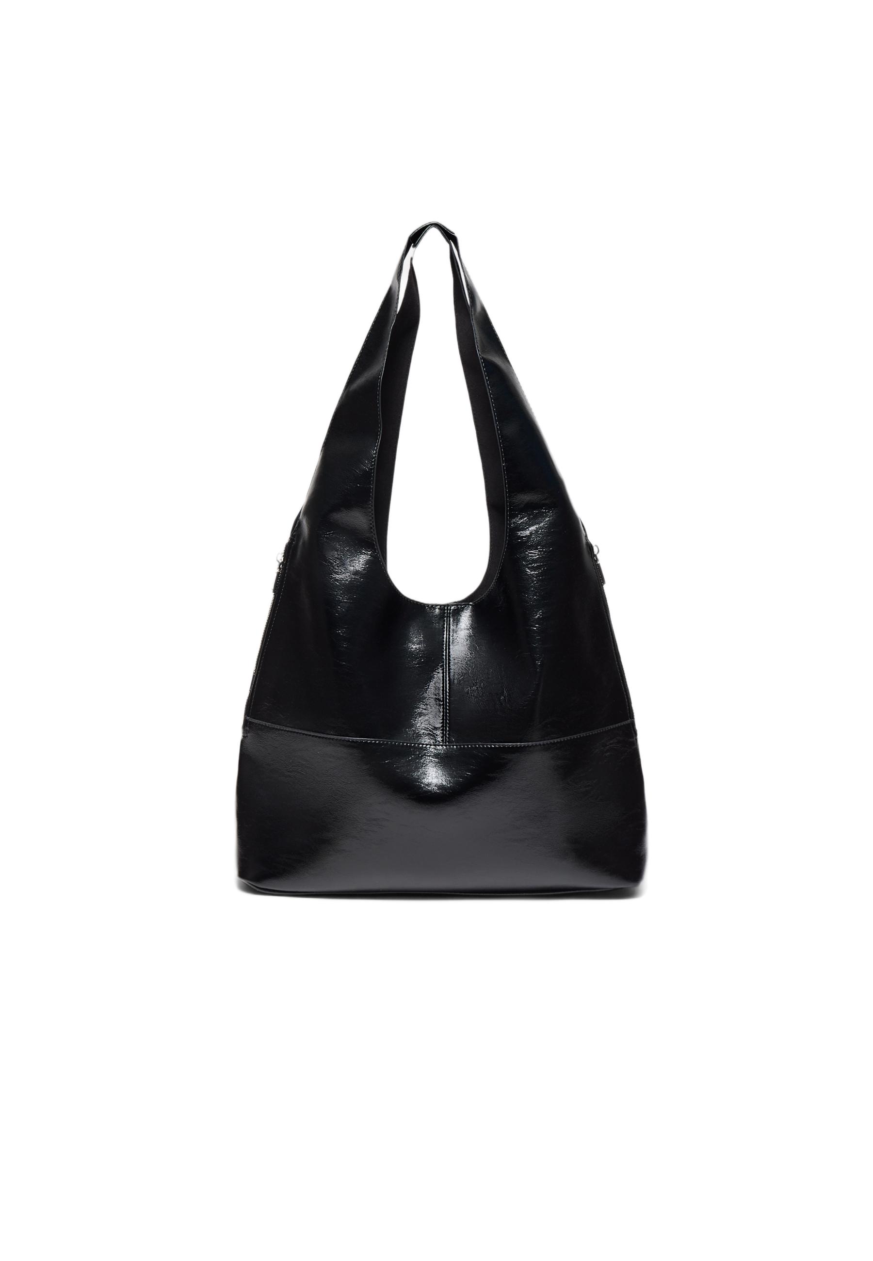 Soft-touch shoulder bag with zips — Black