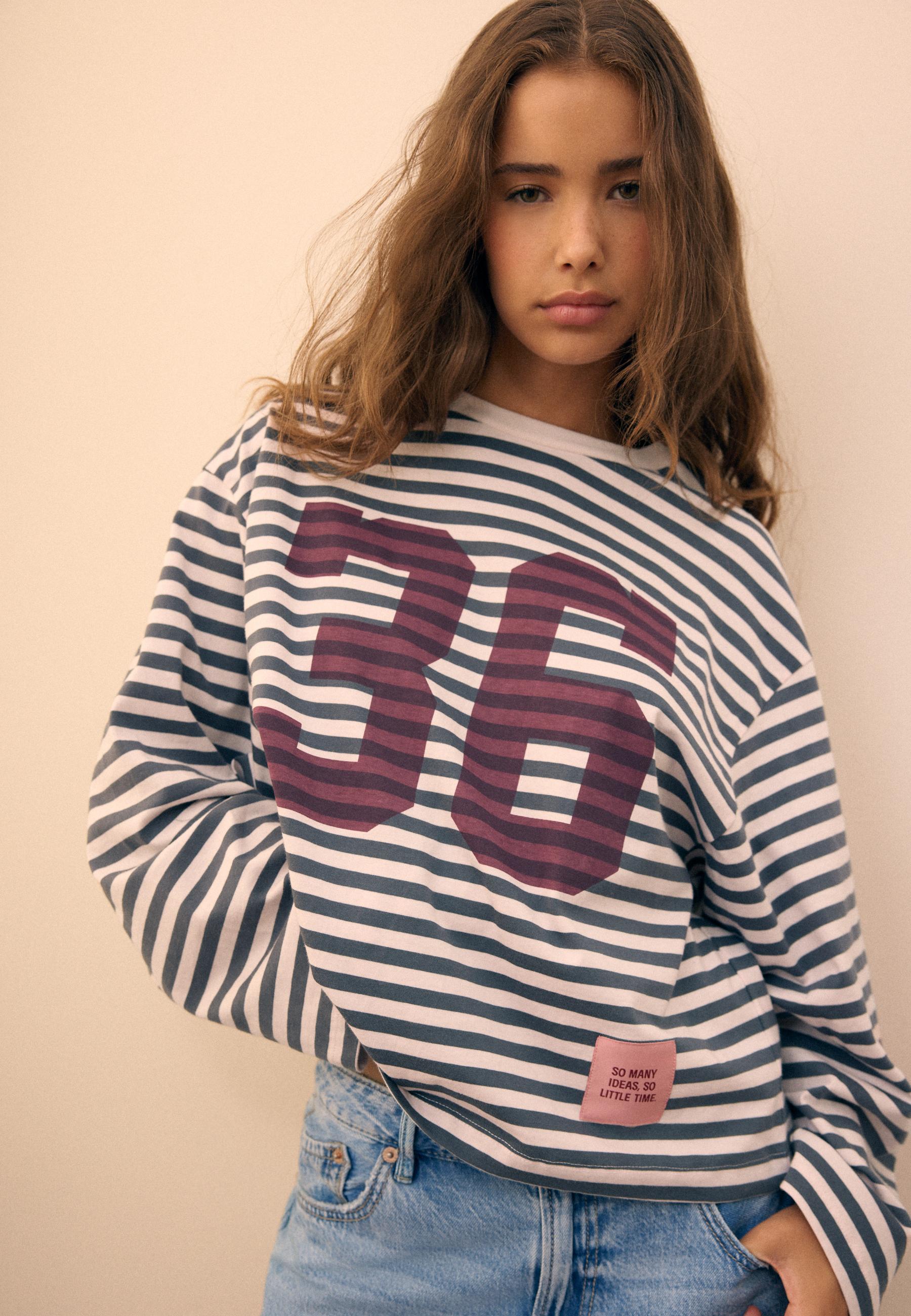 Striped printed long sleeve T-shirt — Dark grey