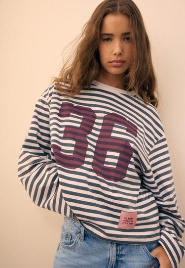Striped long sleeve print T-shirt — Dark grey 1