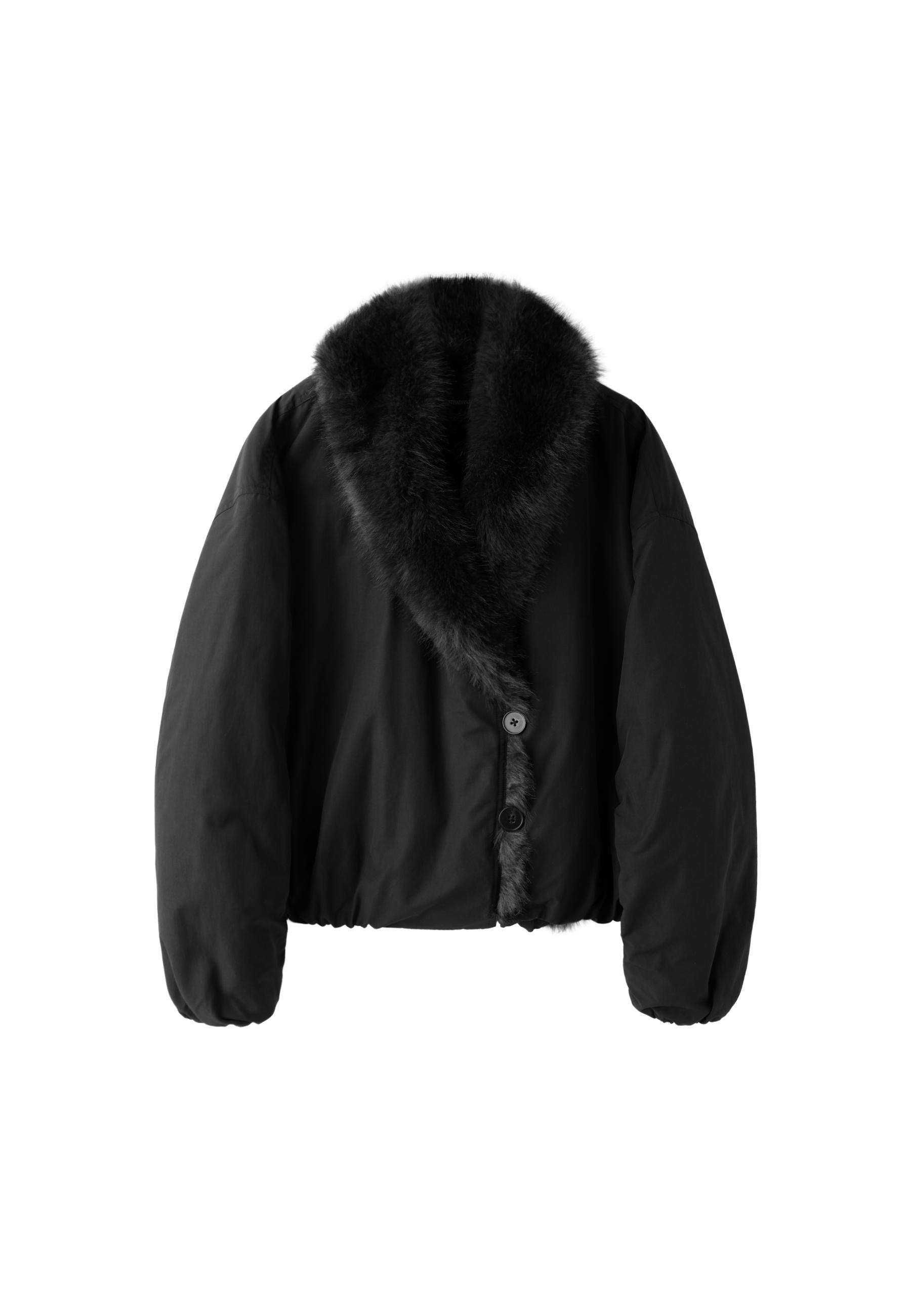 Padded jacket with faux fur collar — Black