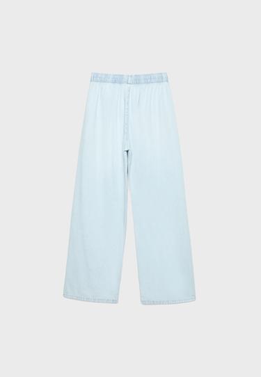 Drawstring flowing denim trousers — MEDIUM LIGHT BLUE DENIM 8