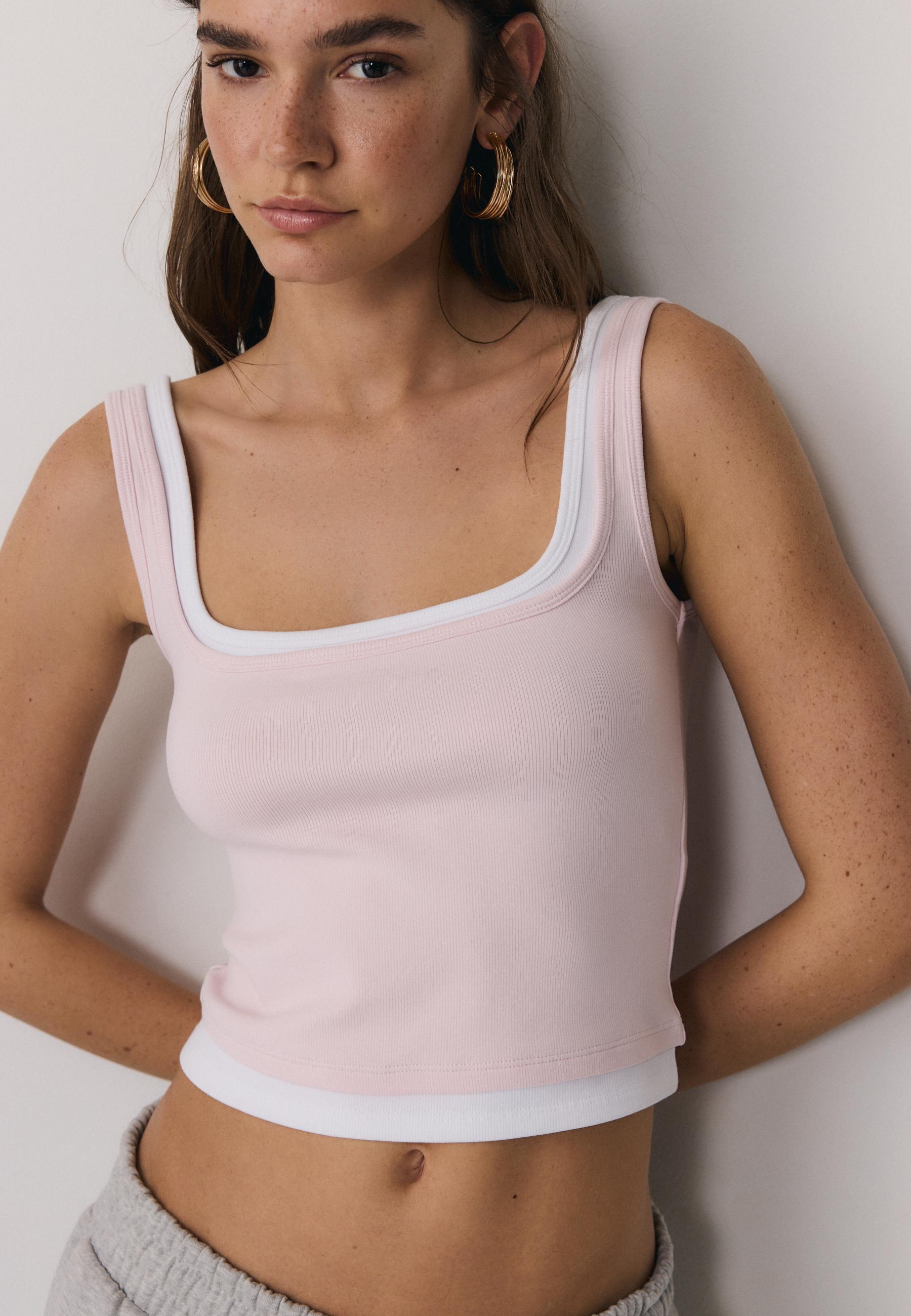 Two-piece effect square neckline top — Pastel pink