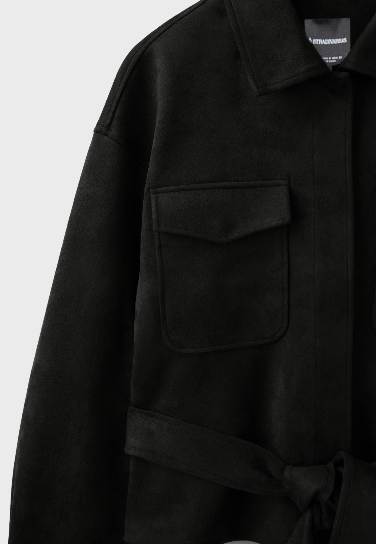 Cropped faux suede jacket — Black