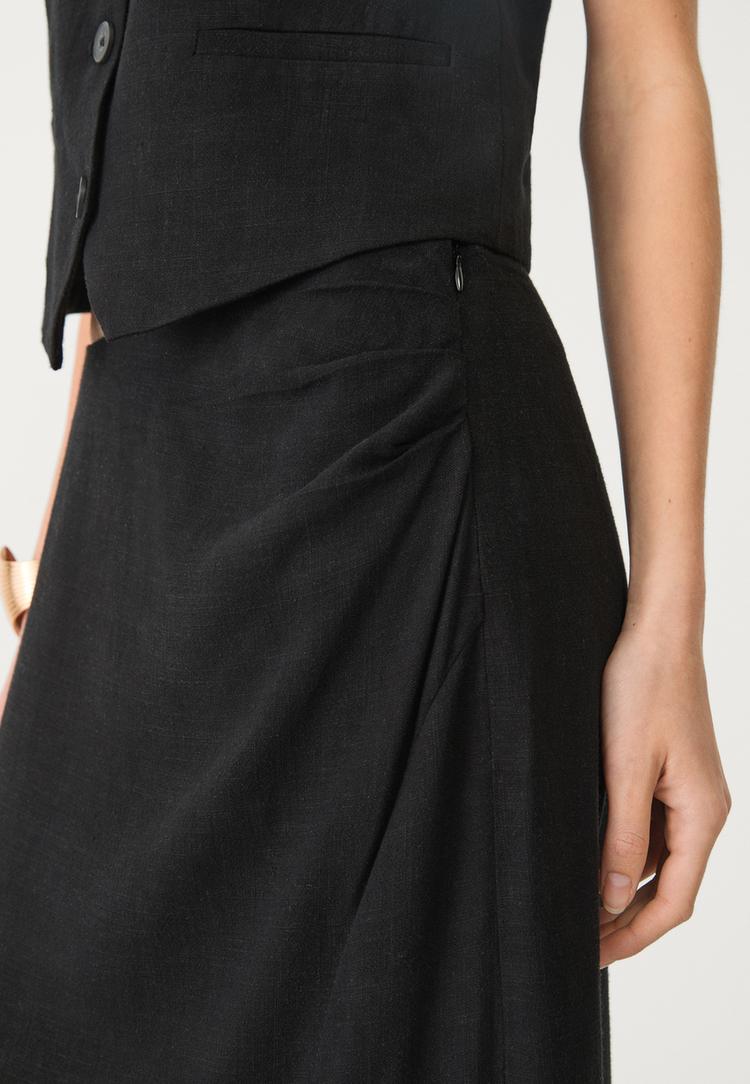 yan yrtmacl keten midi etek