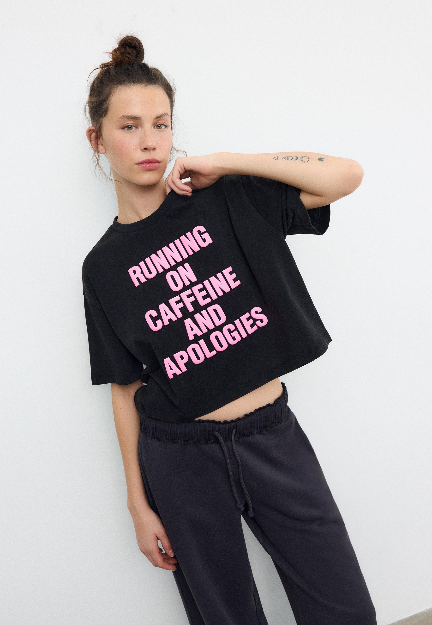 Caffeine cropped T-shirt — Black