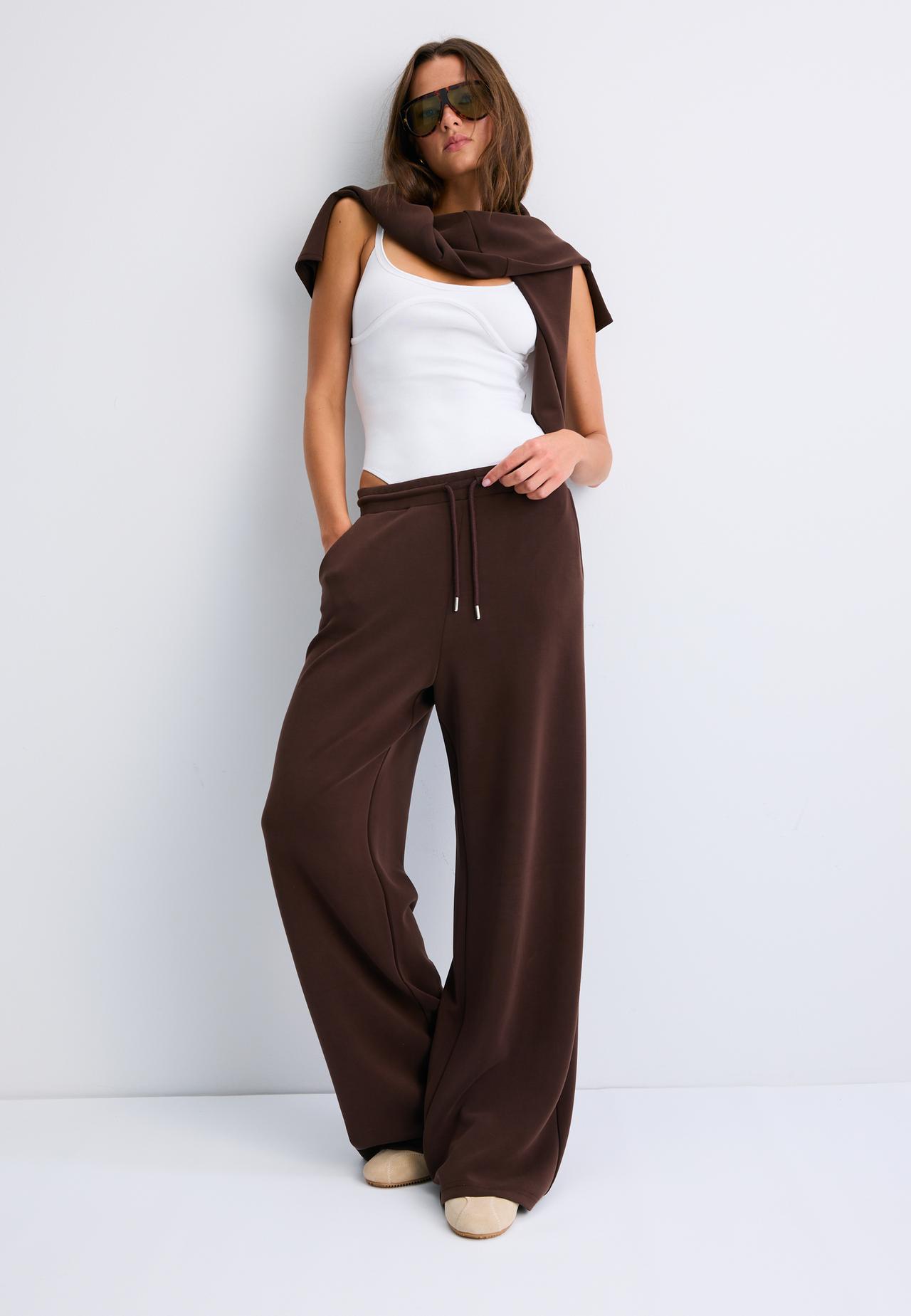 Soft-touch palazzo jogger trousers — Brown
