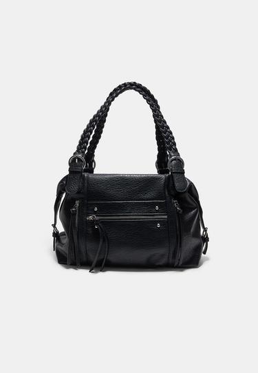 Braided handle shoulder bag — Black 1