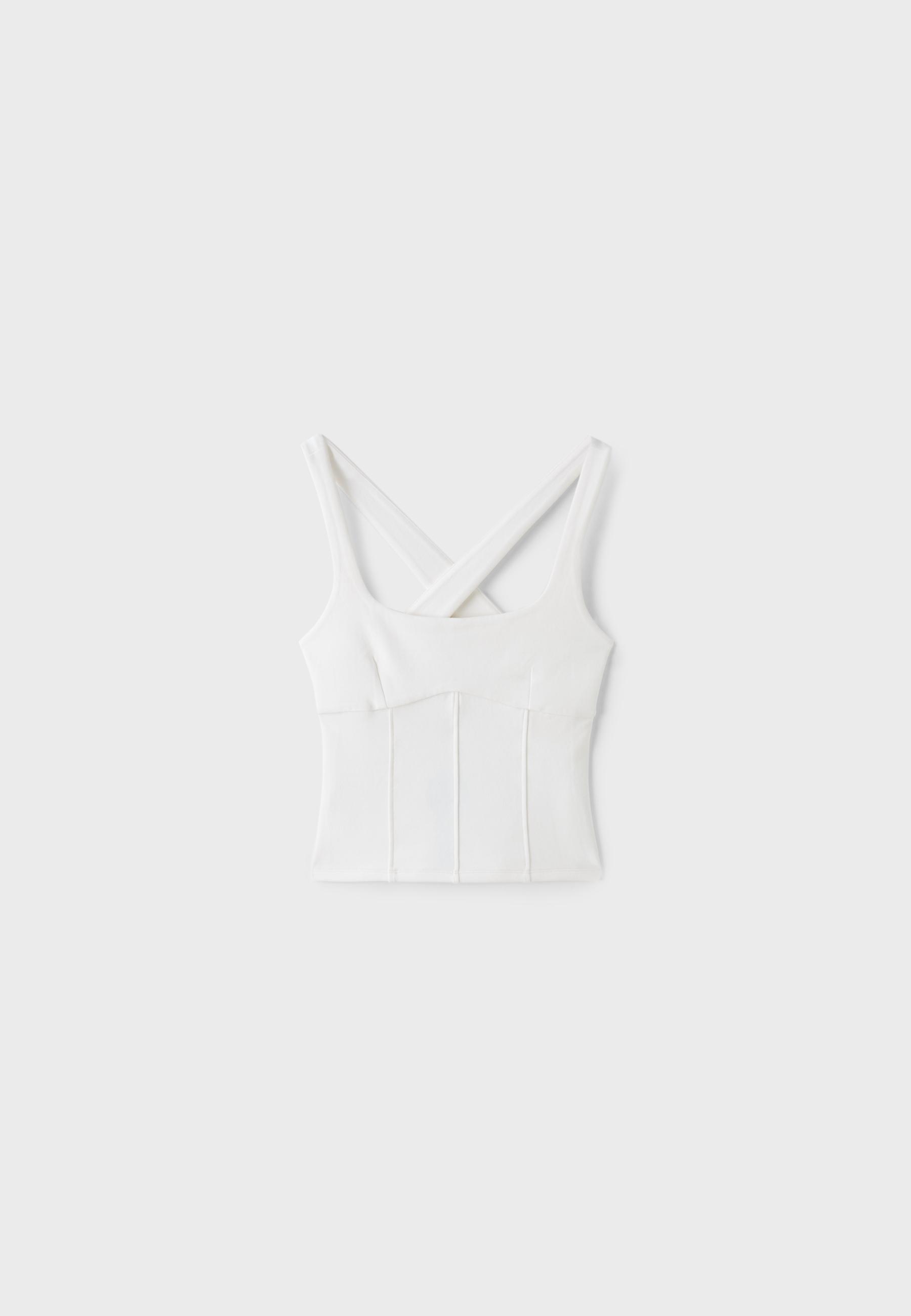 Fitted top with visible seams and wide straps — Ecru
