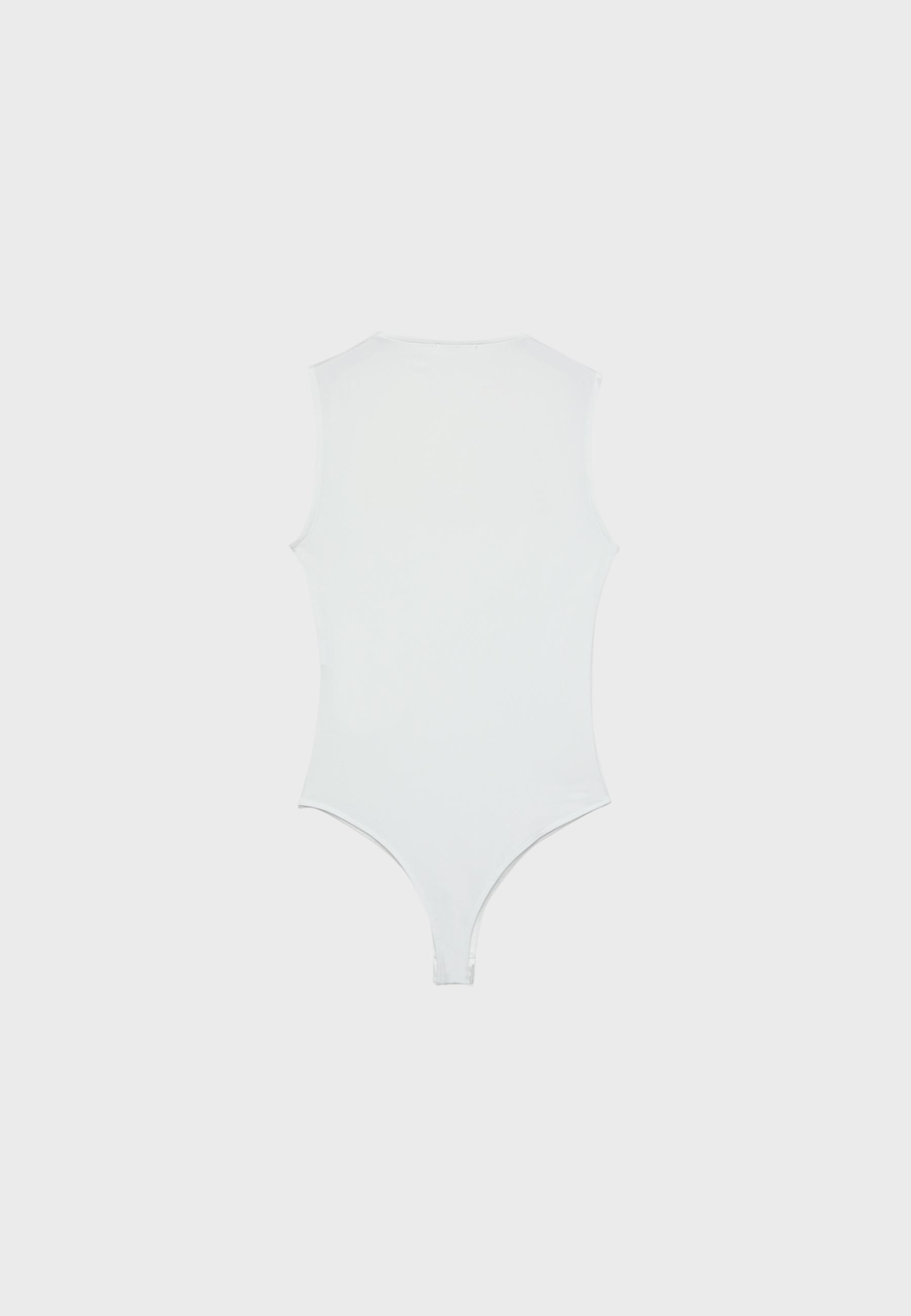 Polyamide square neckline bodysuit — Ecru