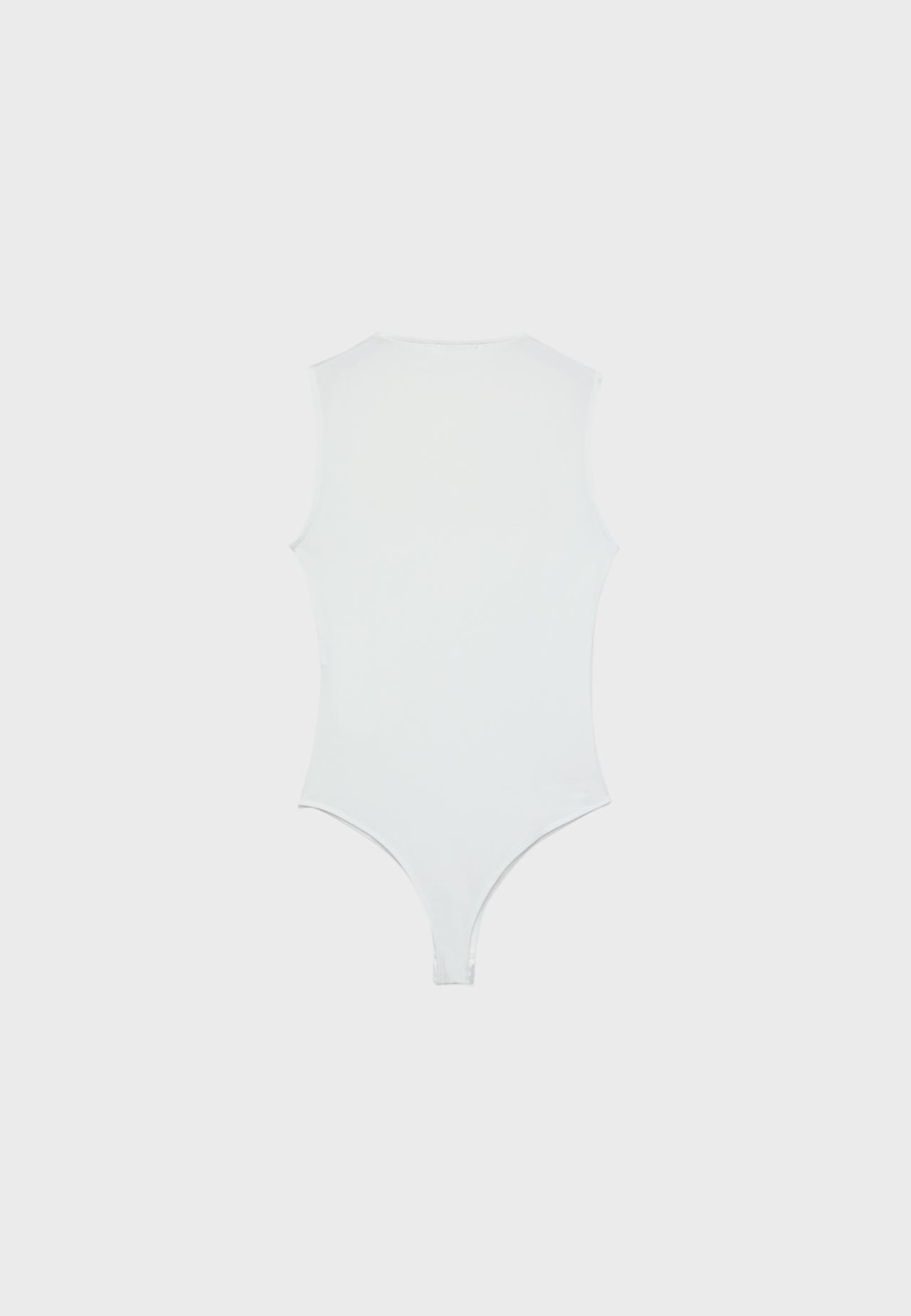 Polyamide square neckline bodysuit — Ecru