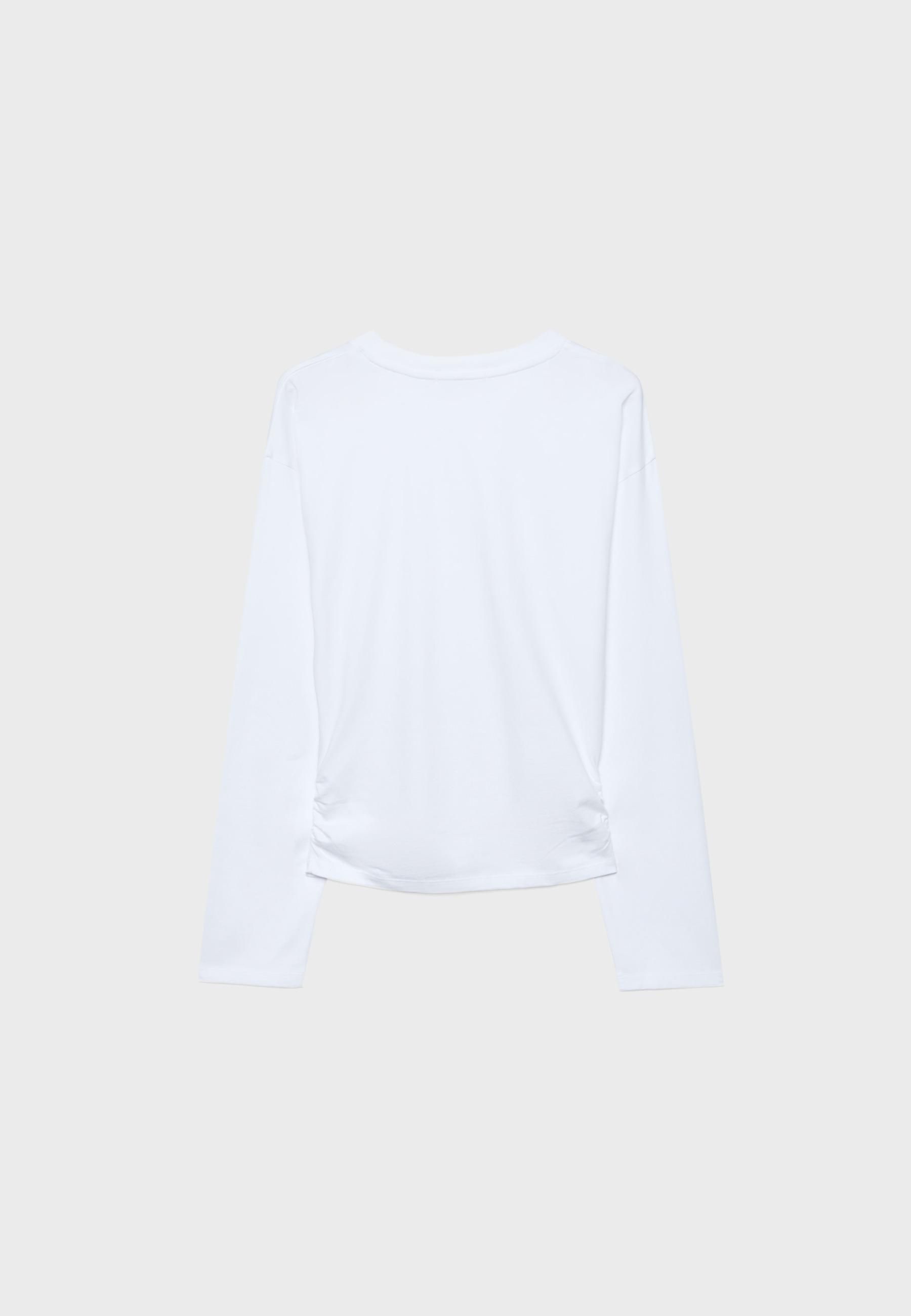 Long sleeve gathered T-shirt — White