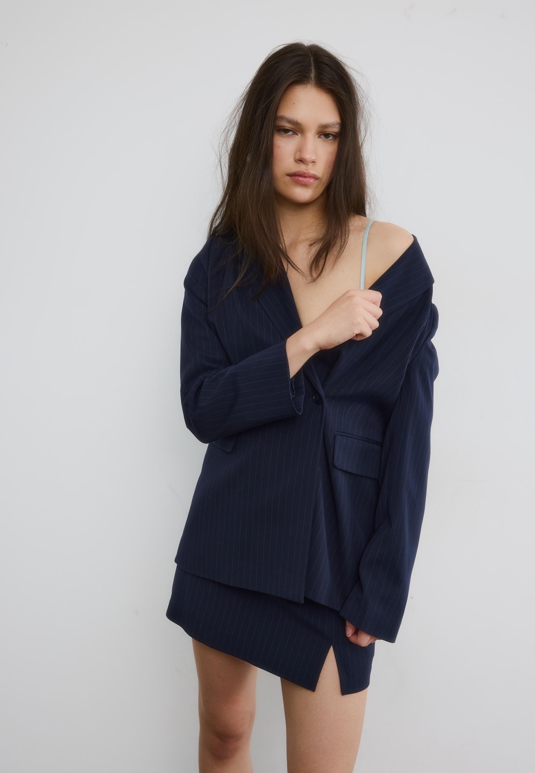 Striped fitted blazer — Navy blue