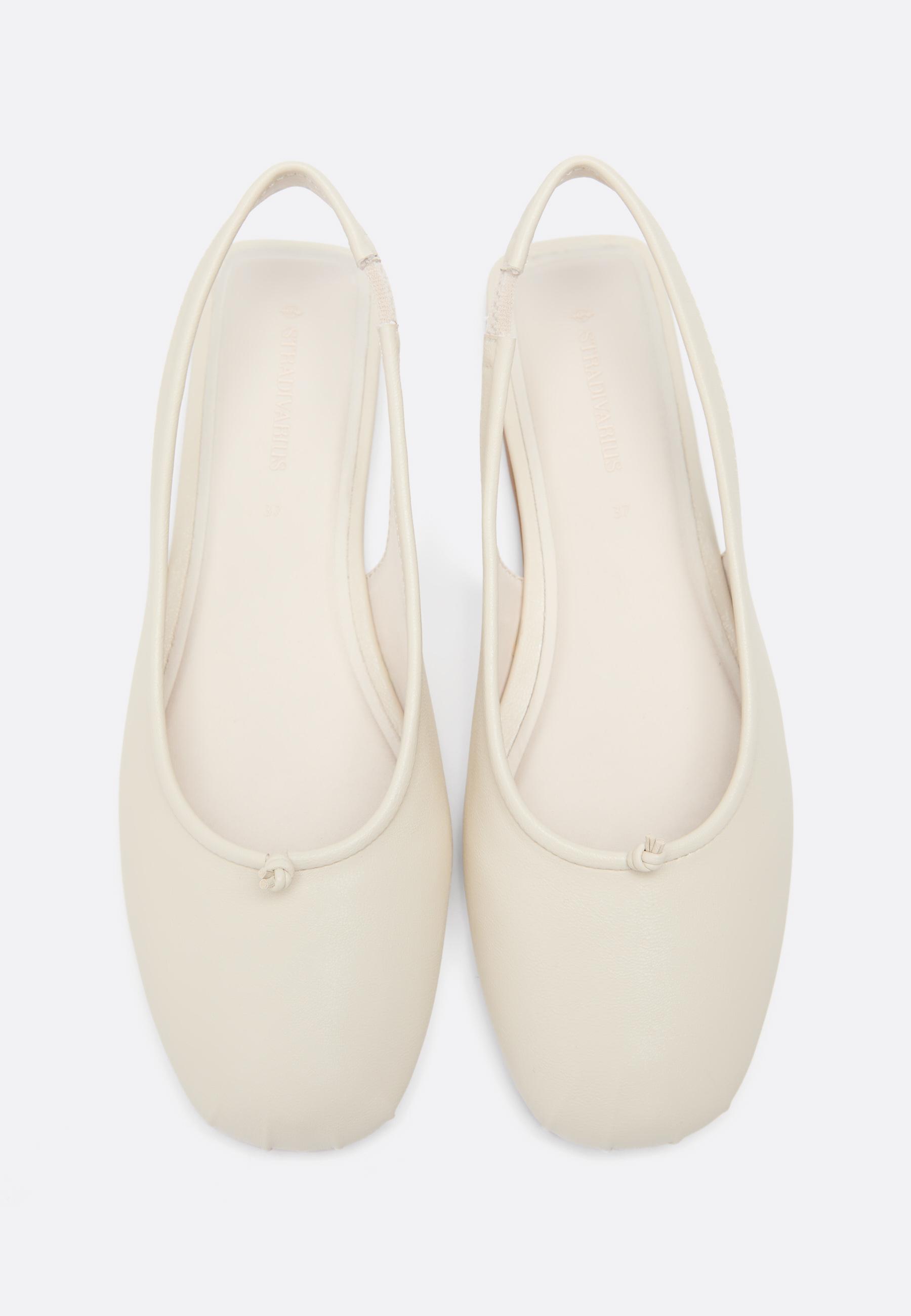 Leather-effect slingback ballet flats — ECRU