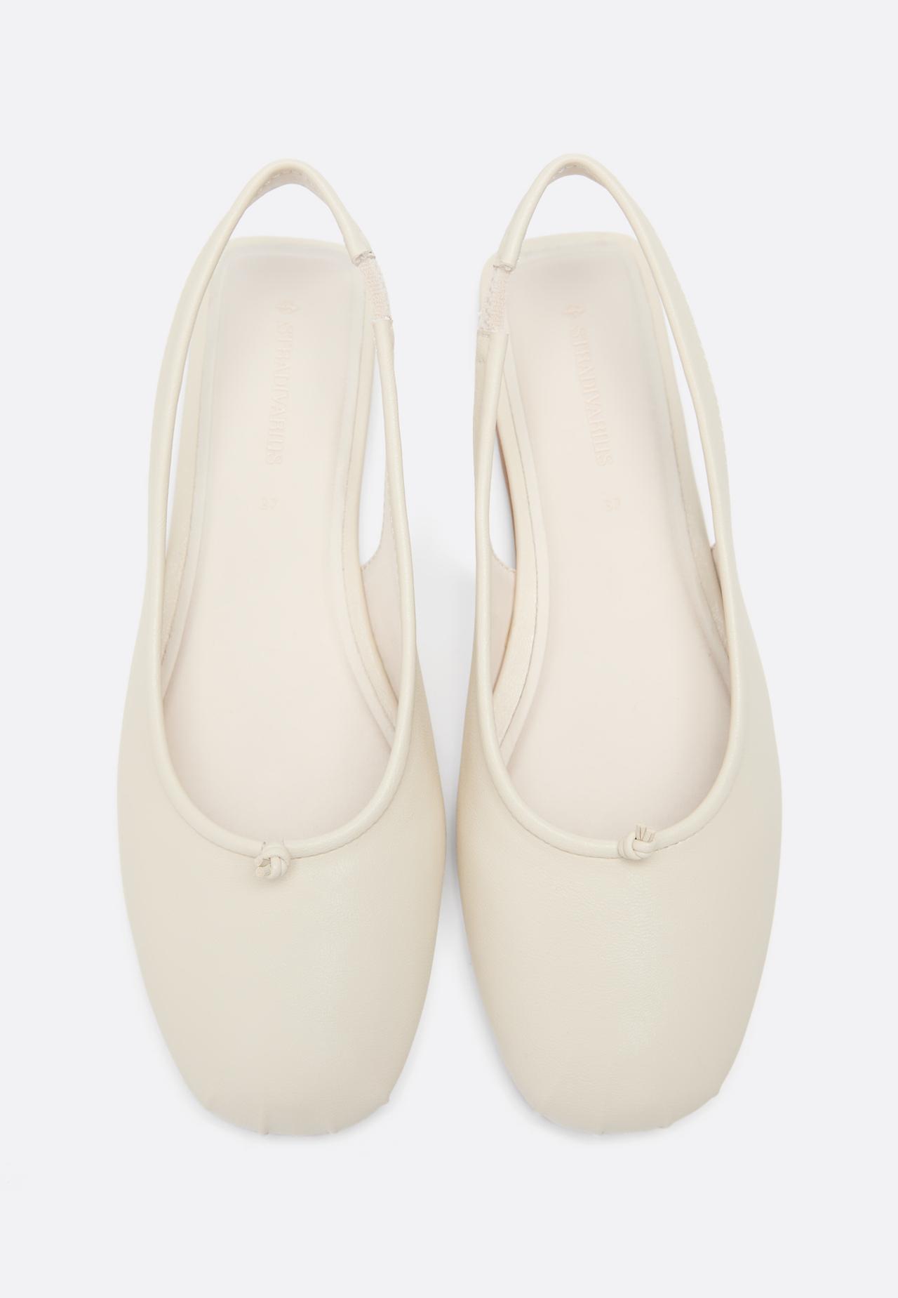 Leather effect slingback ballet flats — ECRU