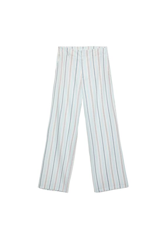 Straight fit dökümlü çizgili keten karışımlı pantolon_3