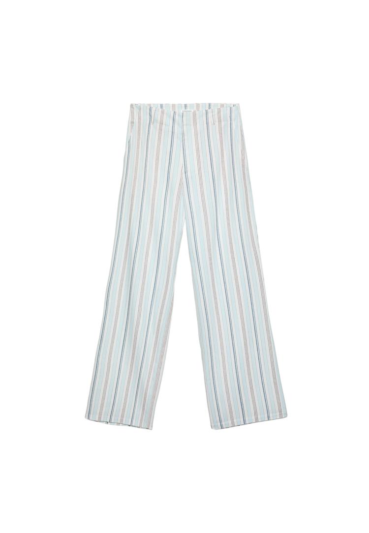 Straight fit dökümlü çizgili keten karışımlı pantolon_3