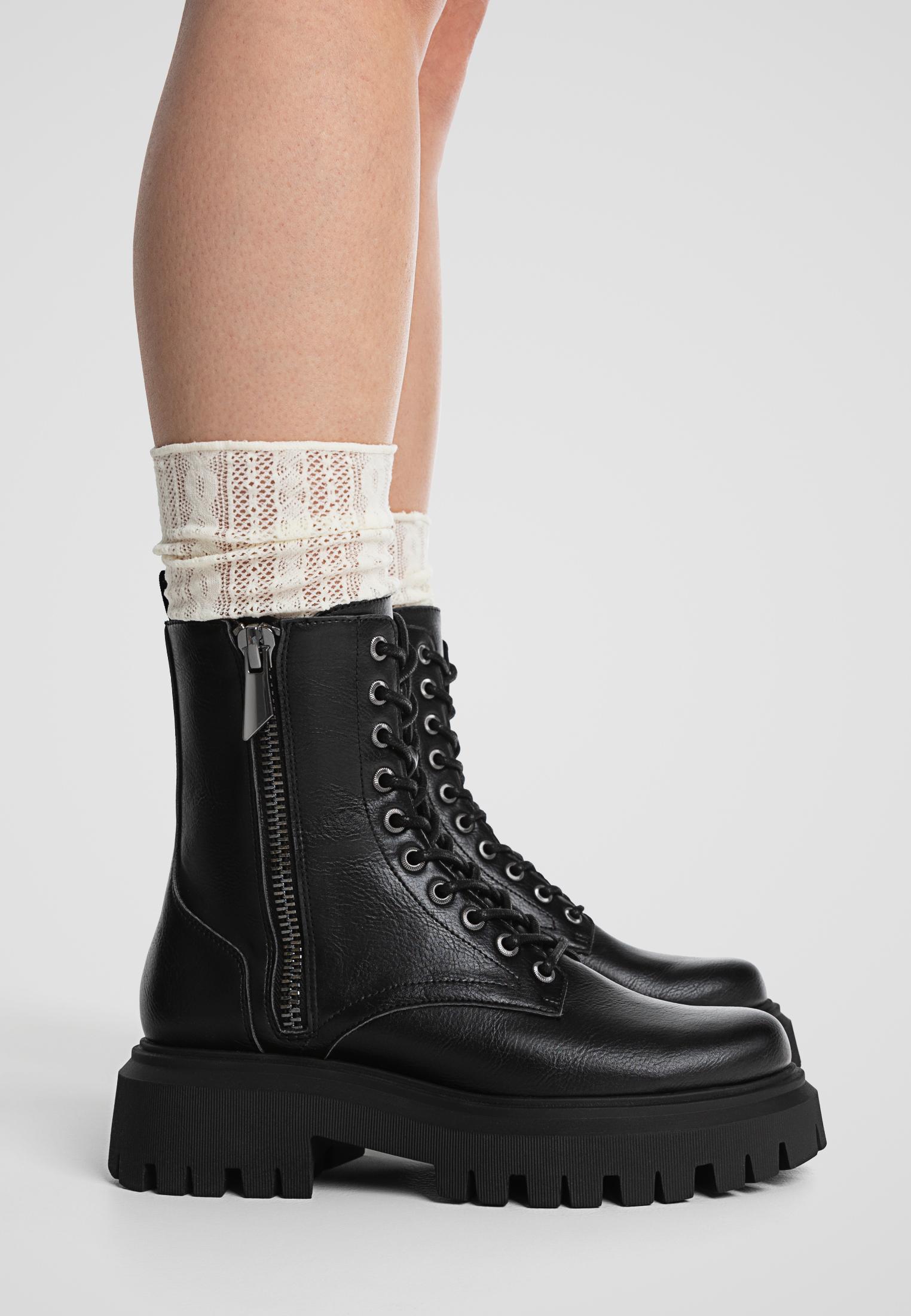 Flat lace-up ankle boots - Women's fashion | Stradivarius United States