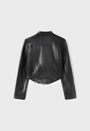 Cropped leather effect biker jacket — Black 8