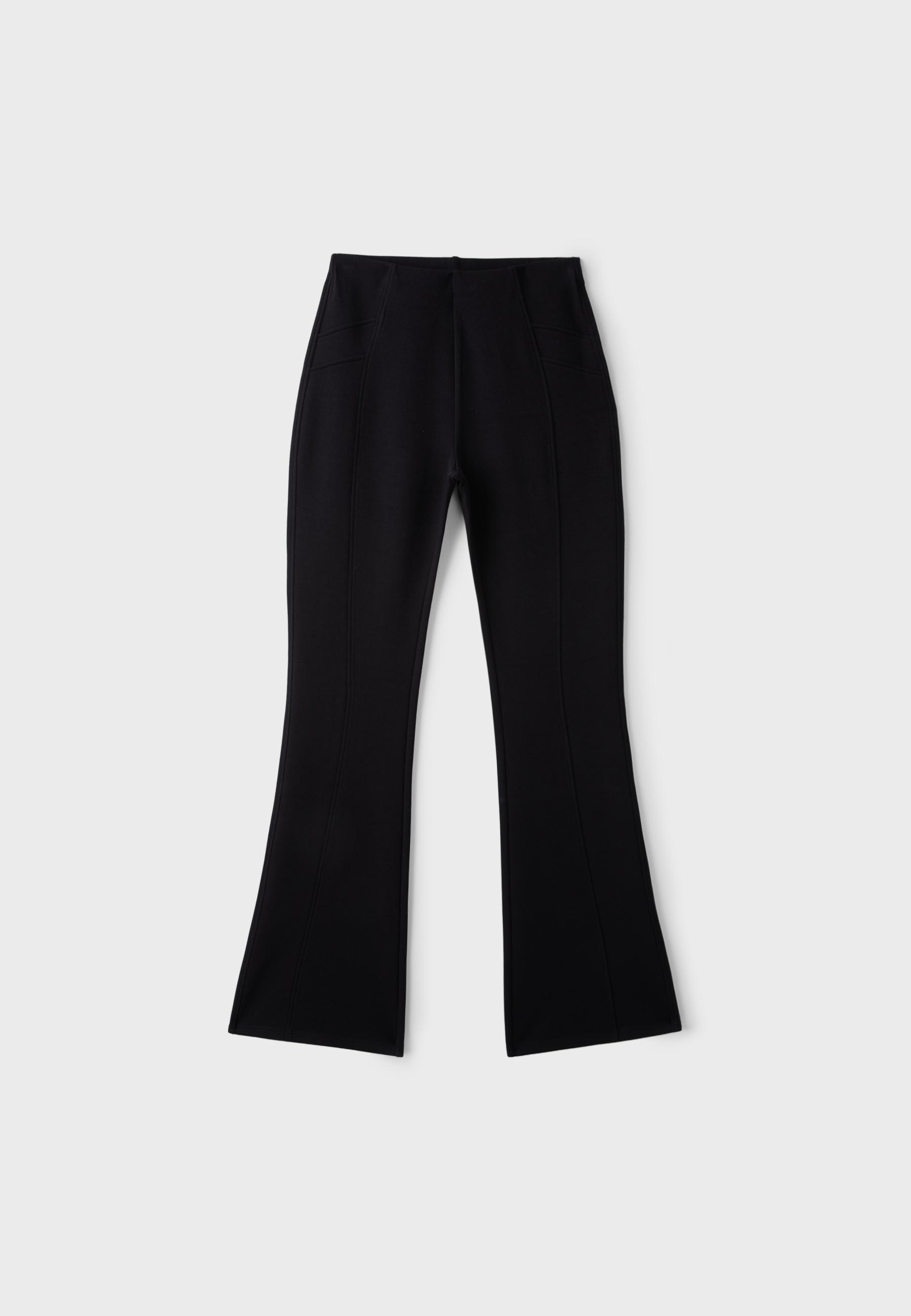 Cotton blend bell bottom leggings with seam detail — Black