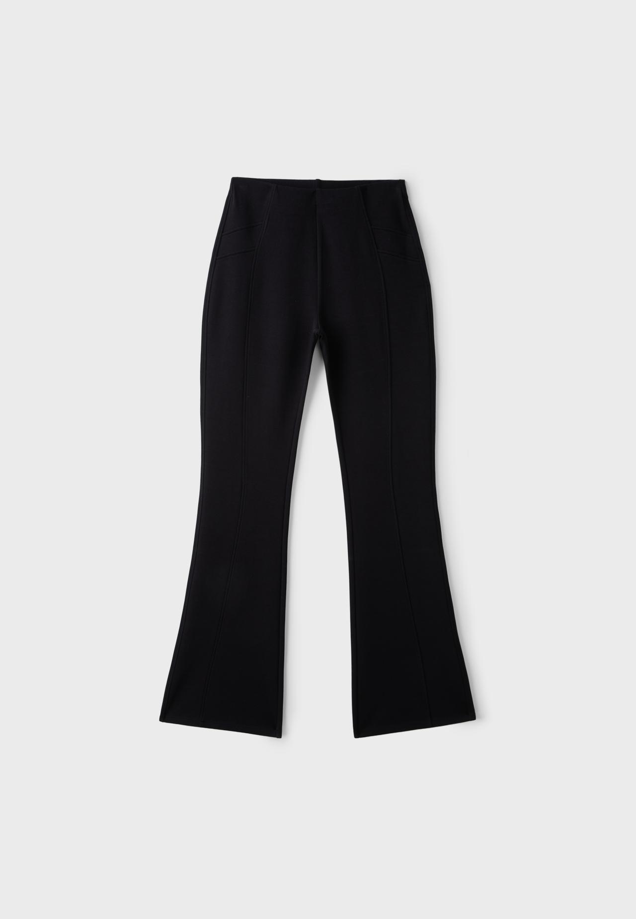 Cotton blend bell bottom leggings with seam detail — Black