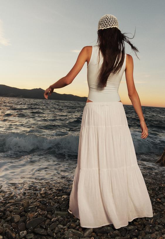 Stradivarius Jupe Midi Bohème Blanc M