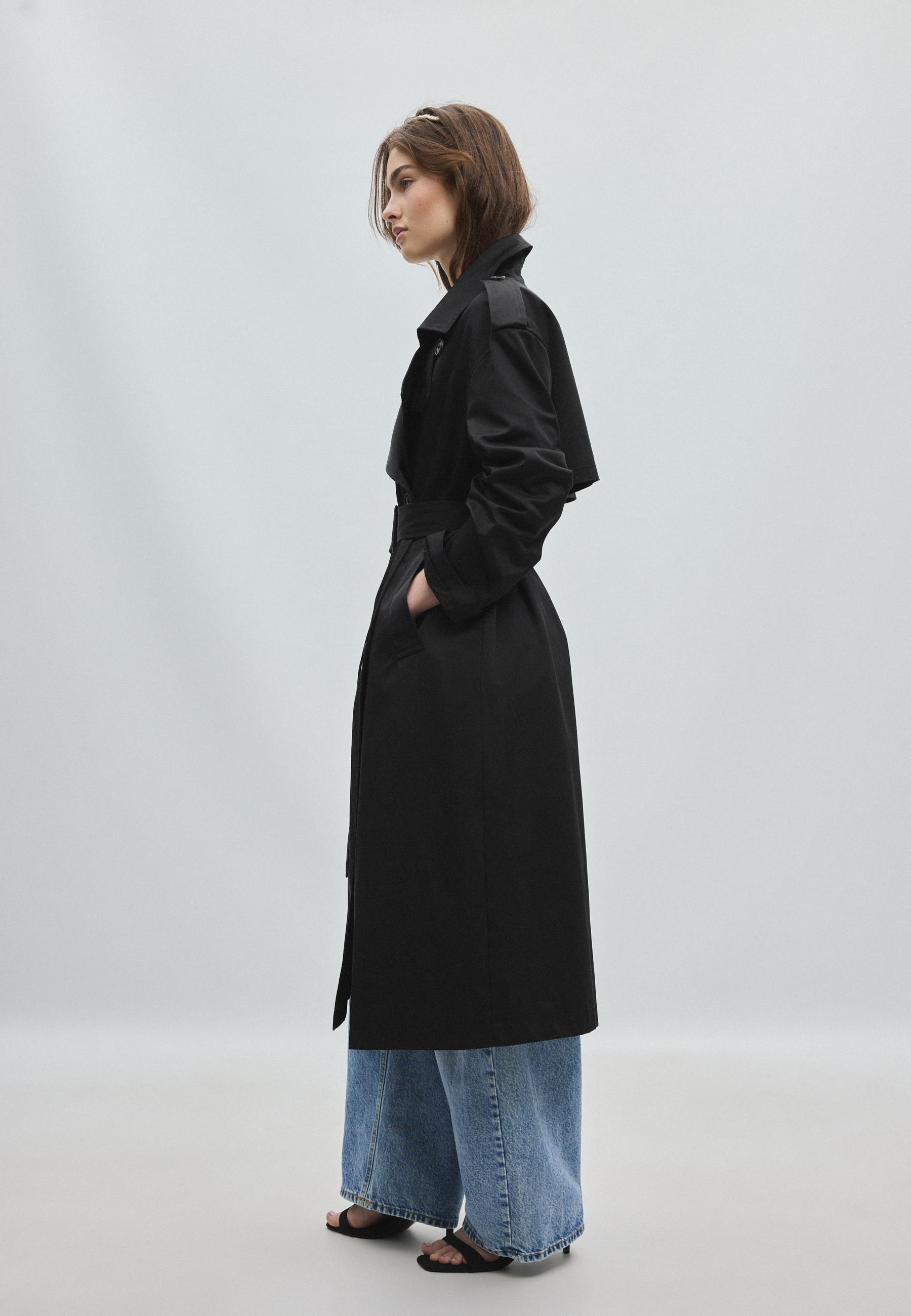 Long basic trench coat — Black (alternate view)
