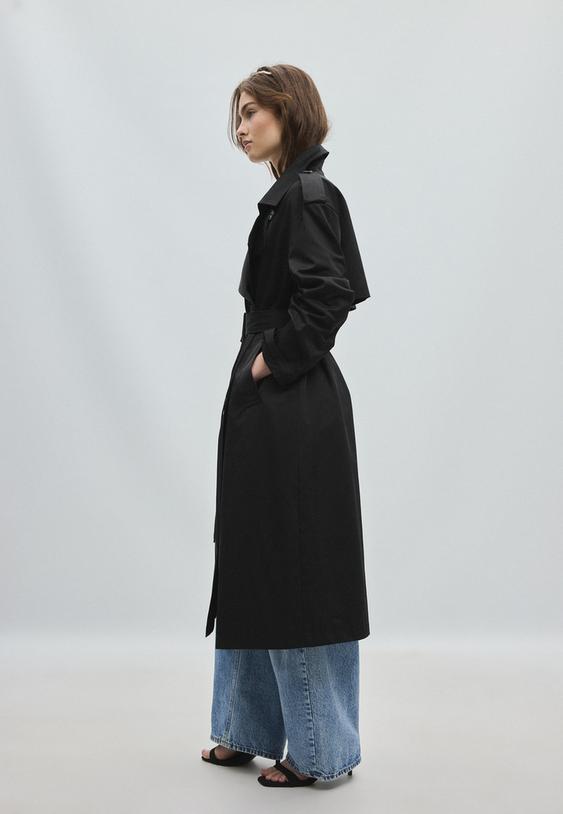 Stradivarius Klassischer Langer Trenchcoat Schwarz S