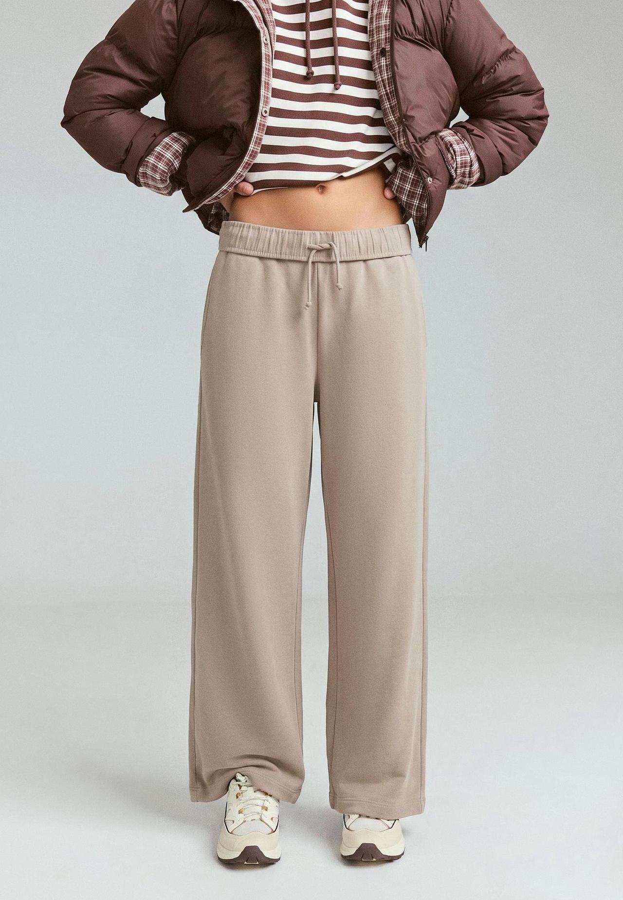 Washed-effect straight jogger trousers — Beige