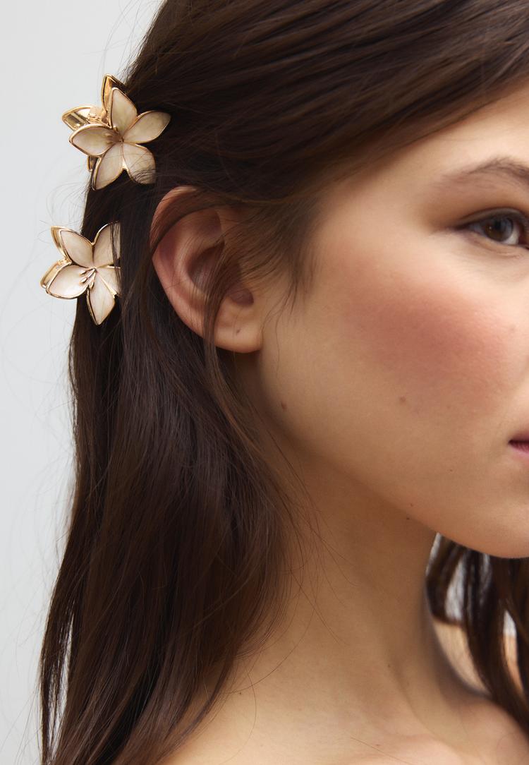 Stradivarius Σετ 3 Τσιμπιδάκια Λουλούδι Εκρού Os φωτογραφία