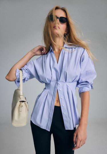 Pleated poplin shirt — Sky blue 3