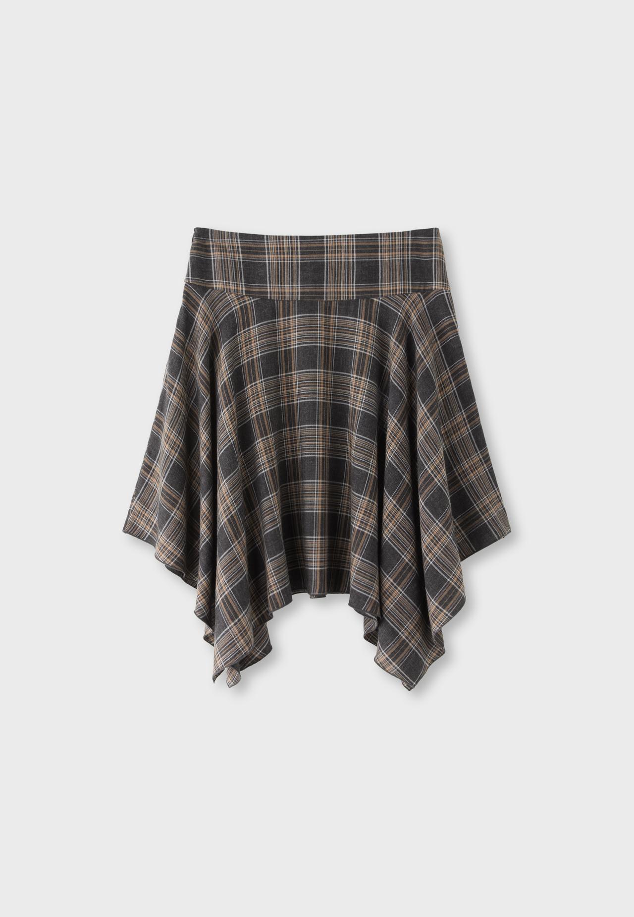 Check midi skirt with pointed hem — Dark grey