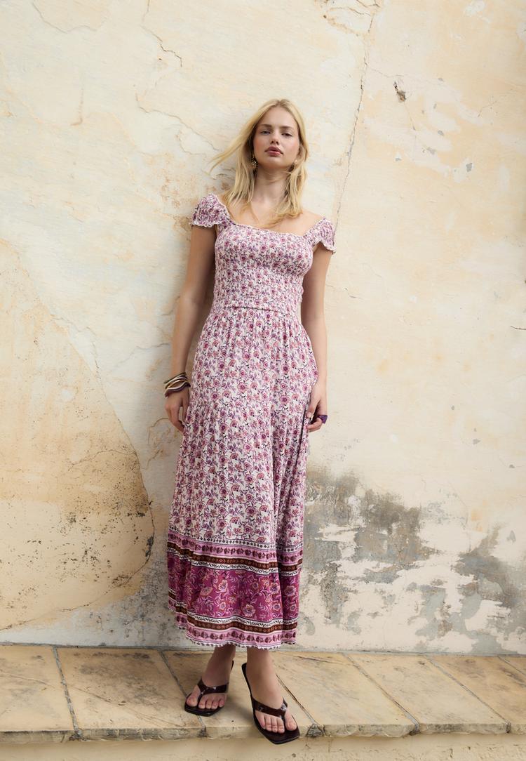 vestido largo fluido estampado