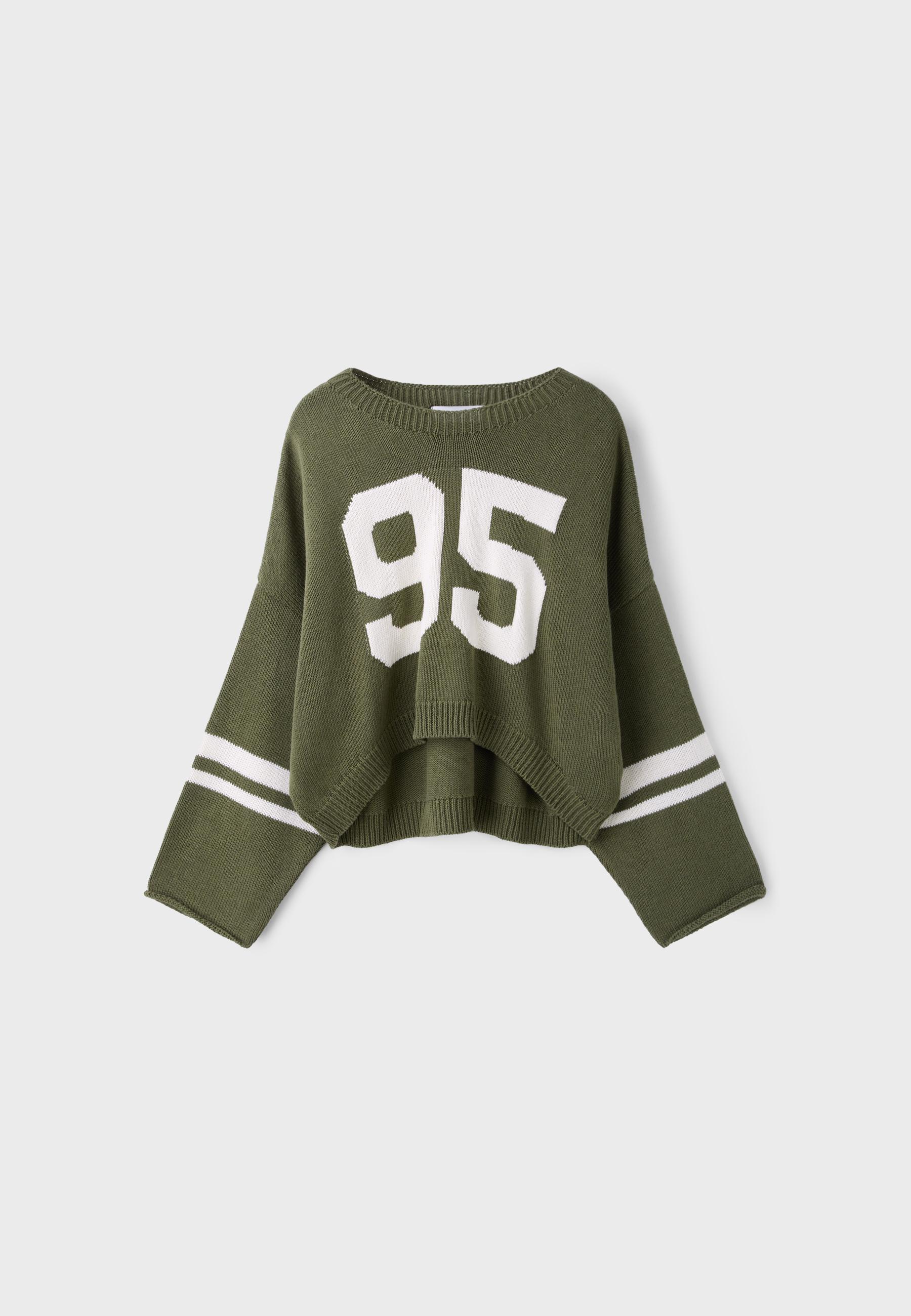 Number cropped knit jumper — Khaki