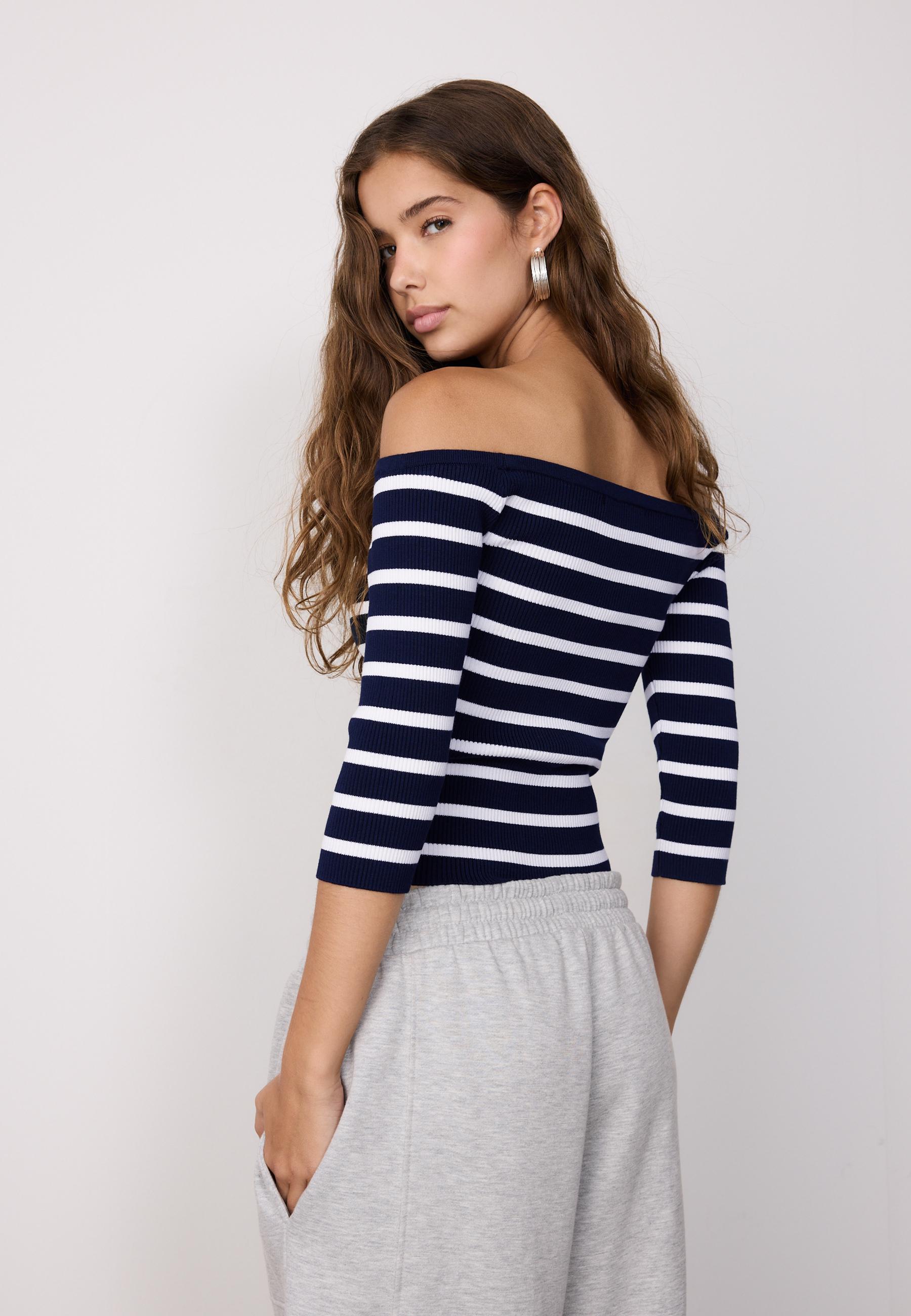 Fitted striped knit jumper — Dark blue