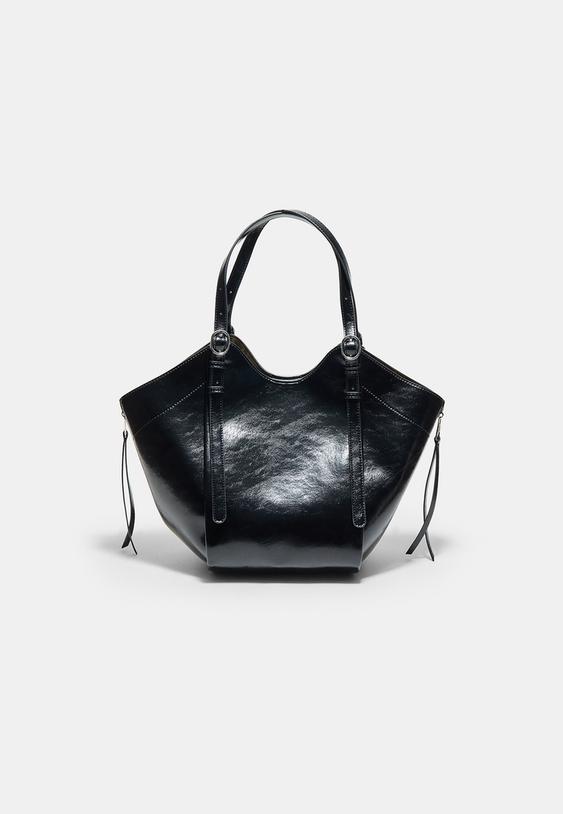 Stradivarius Shopper Shoulder Bag With Buckles Black Os
