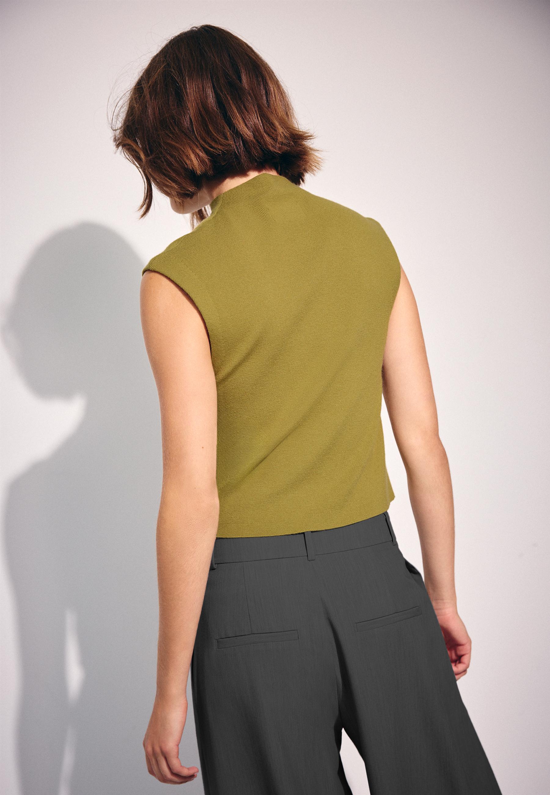 Stand collar knit top — Olive green