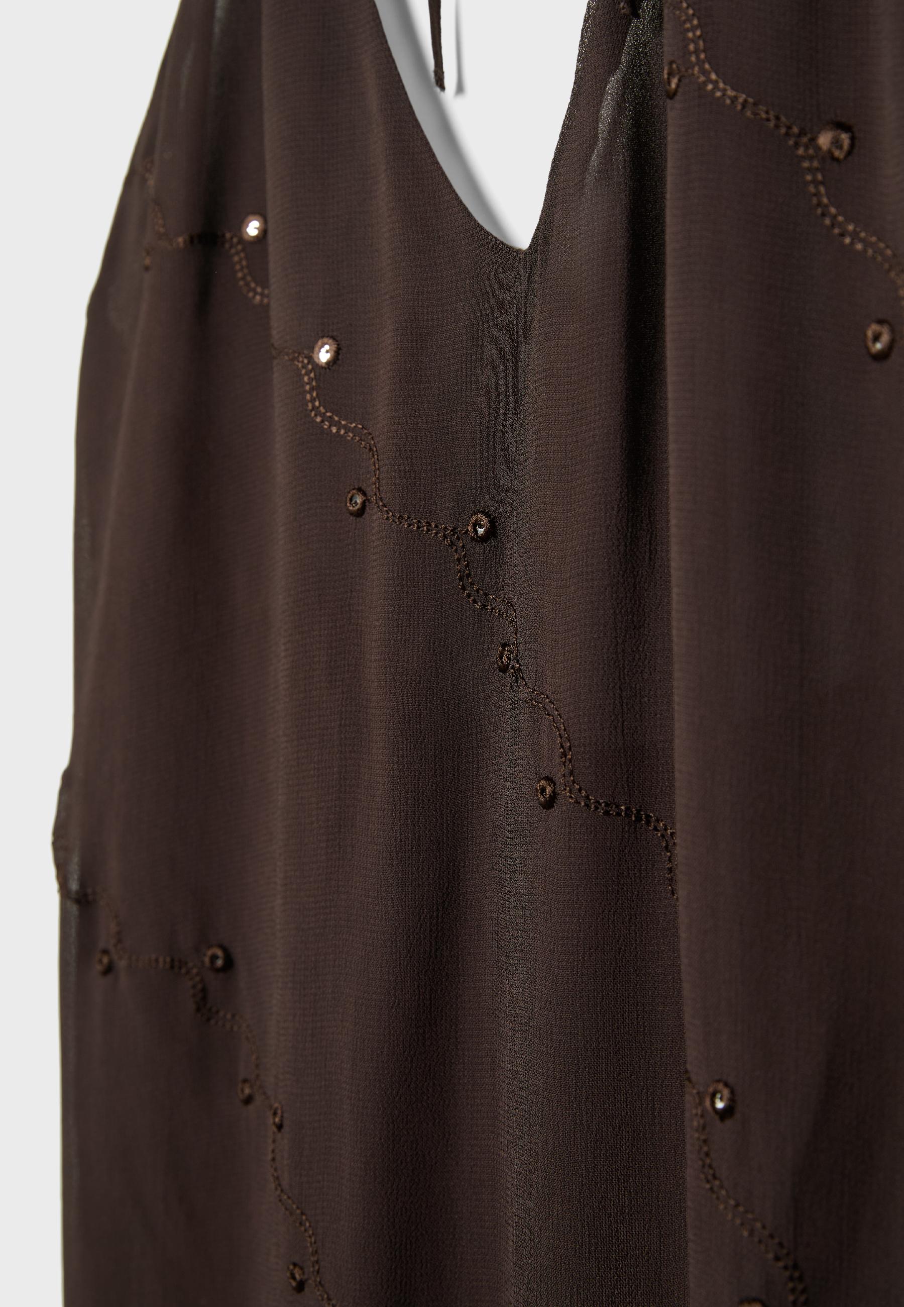 Long halter embroidered dress — Brown