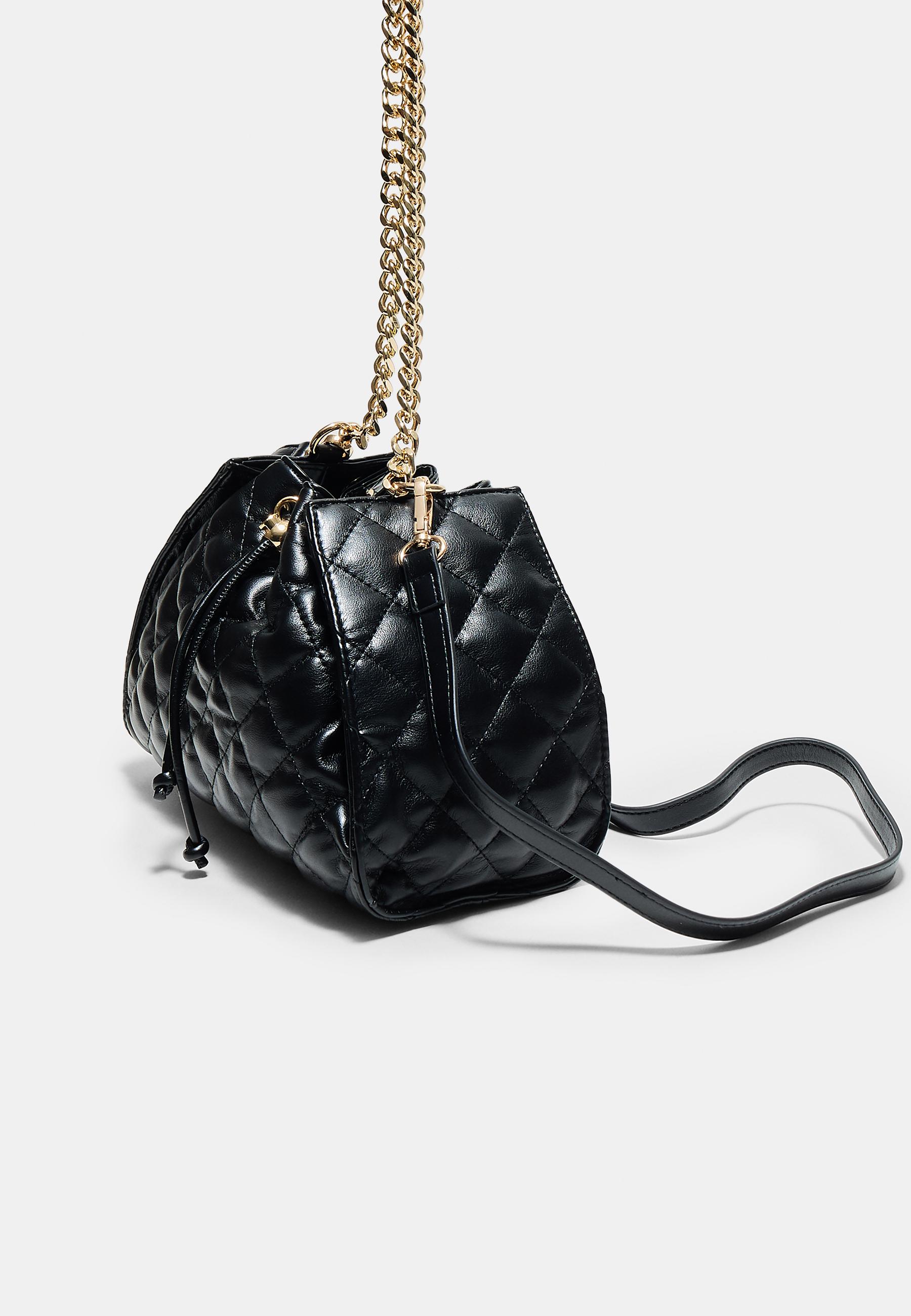 Quilted gathered shoulder bag — Black