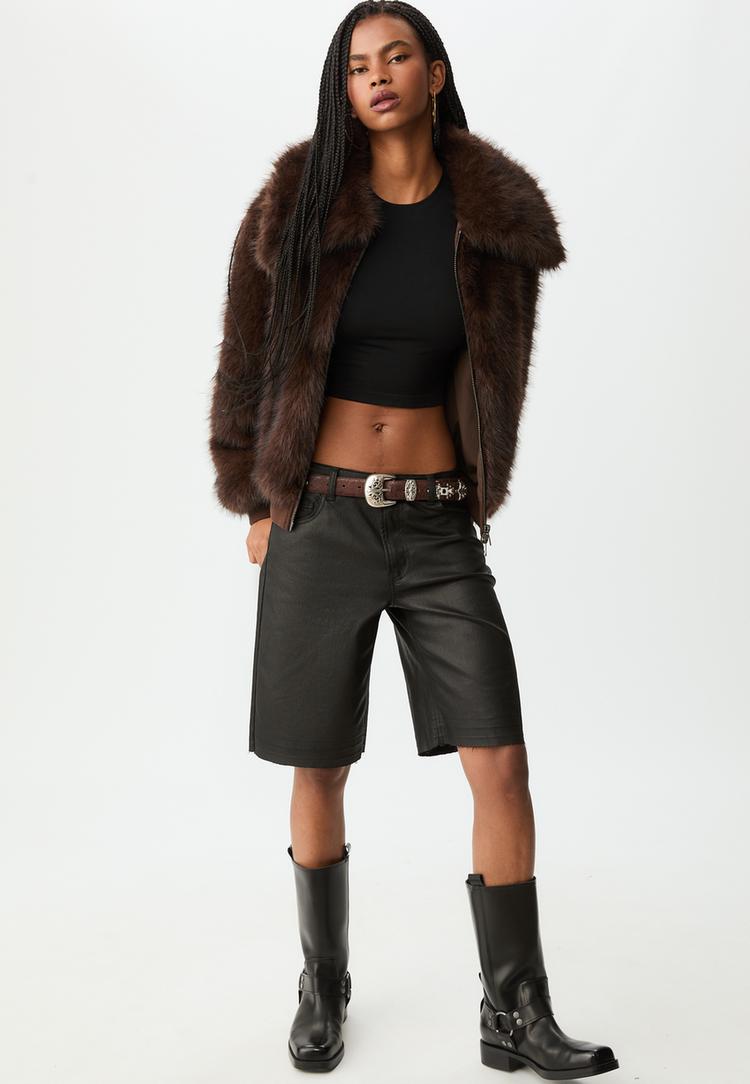 Stradivarius Bunda Z Umělé Kožešiny Brown Xl