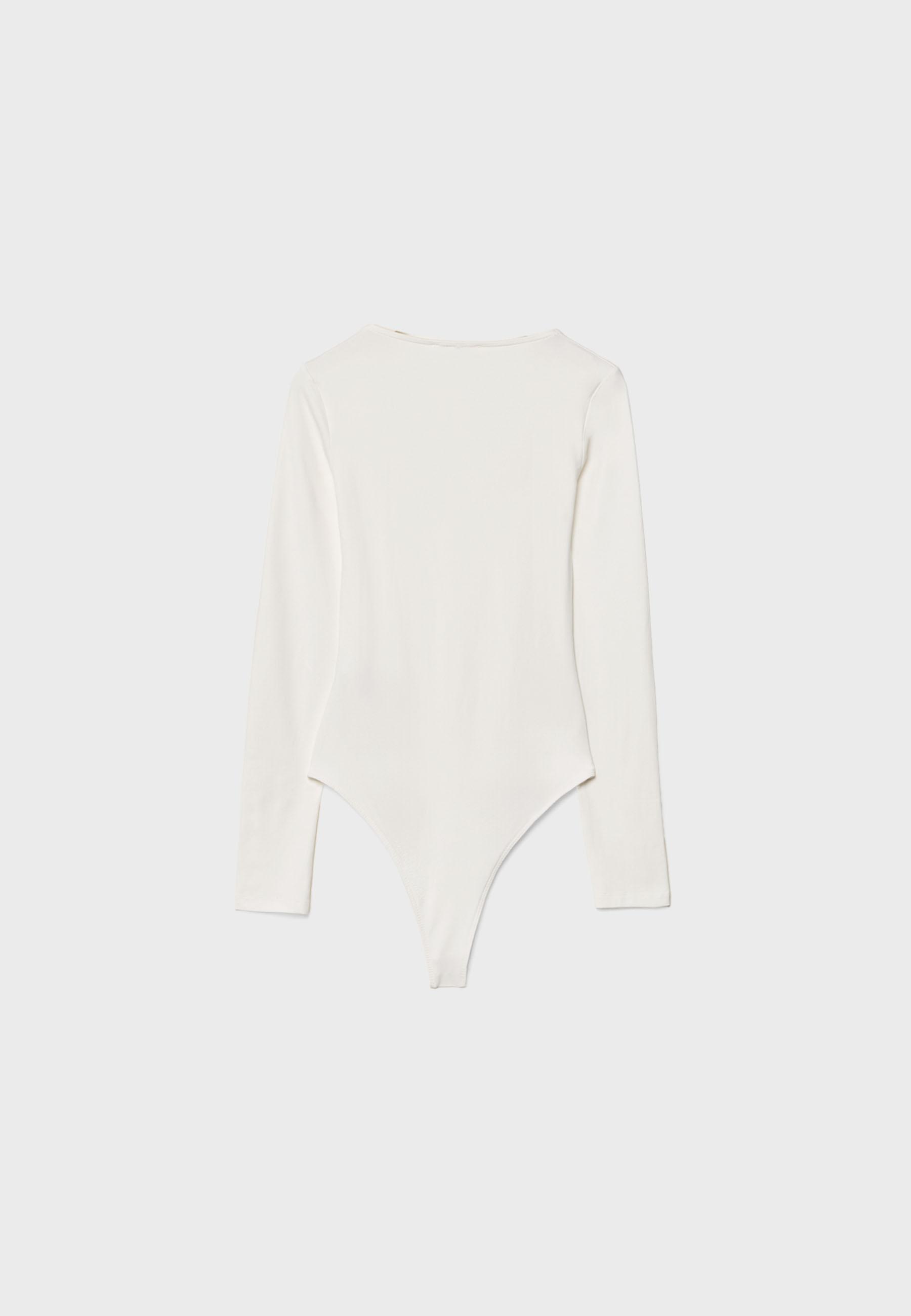 Long sleeve square neck bodysuit — Ecru