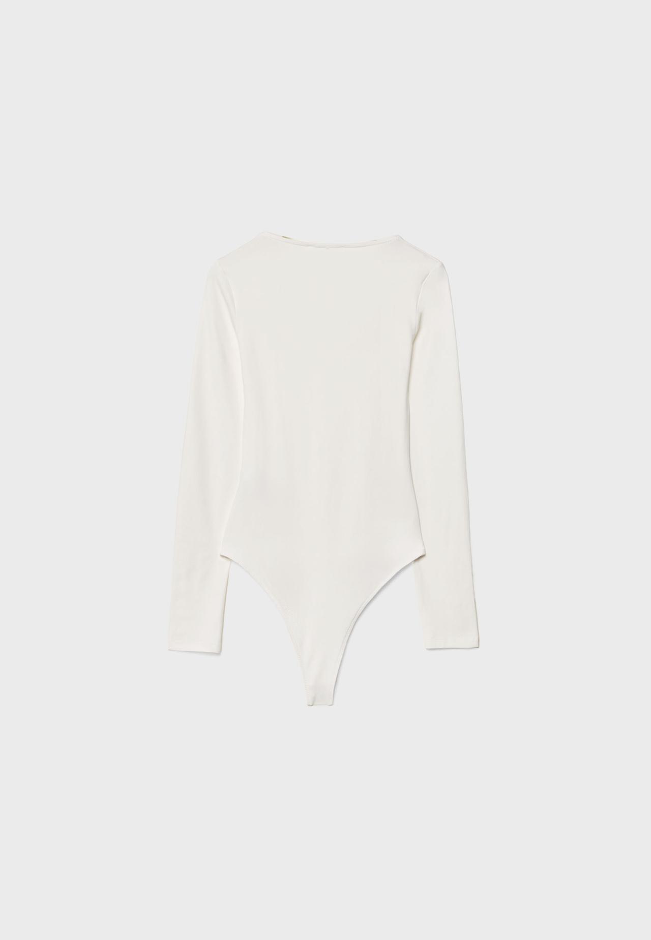 Long sleeve square neckline bodysuit — Ecru
