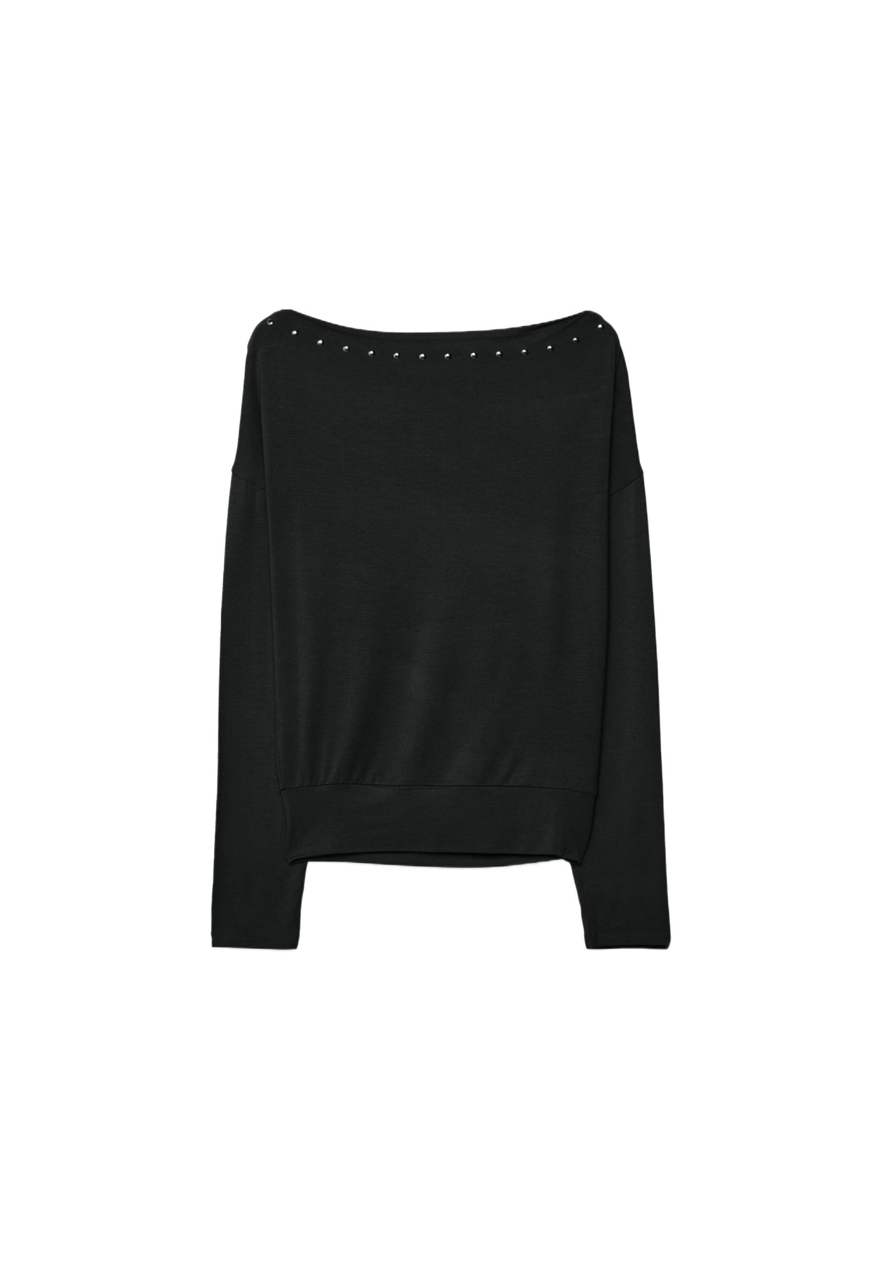 Asymmetric T-shirt with studs — Black