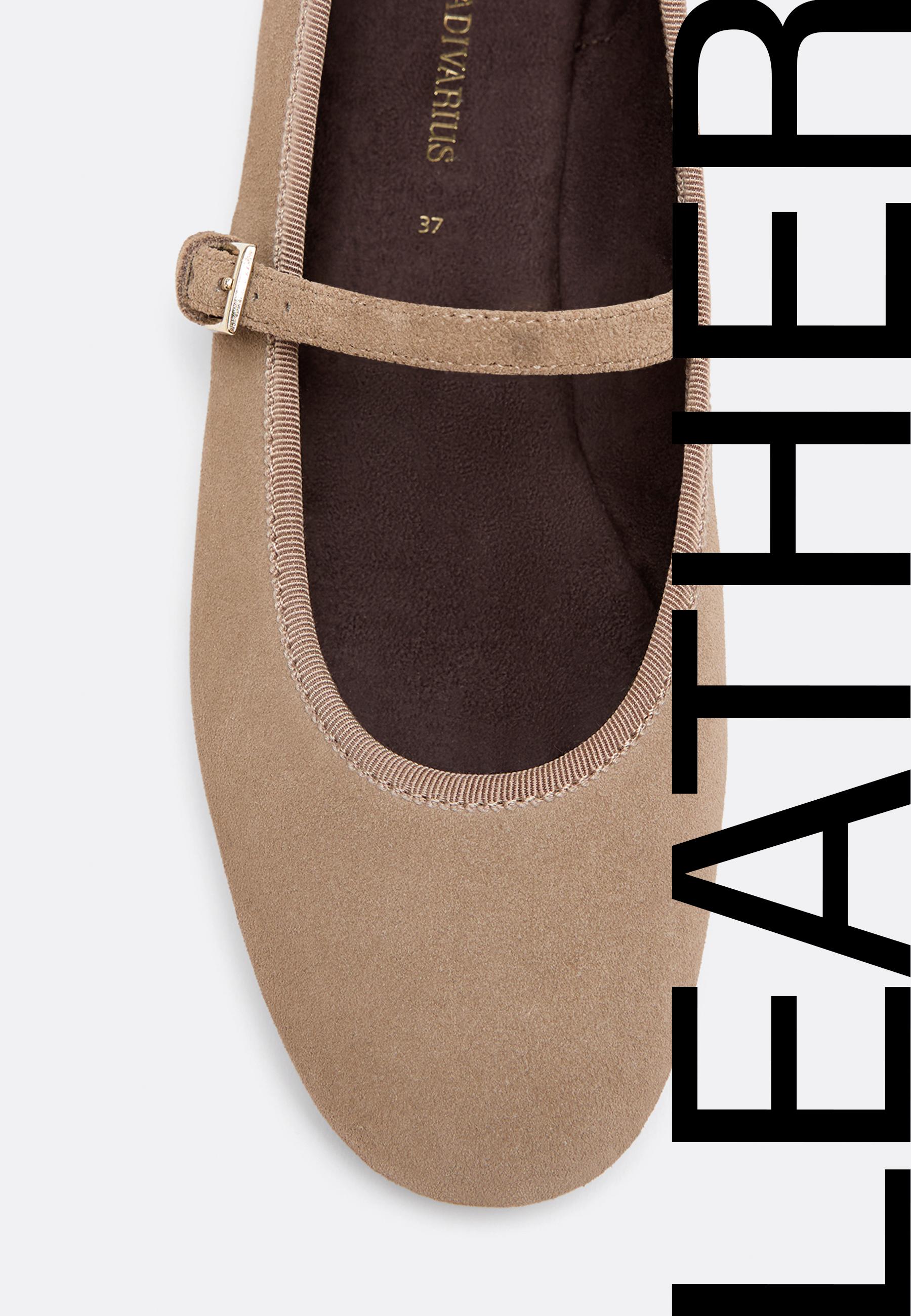 Leather Mary Jane ballet flats — BEIGE