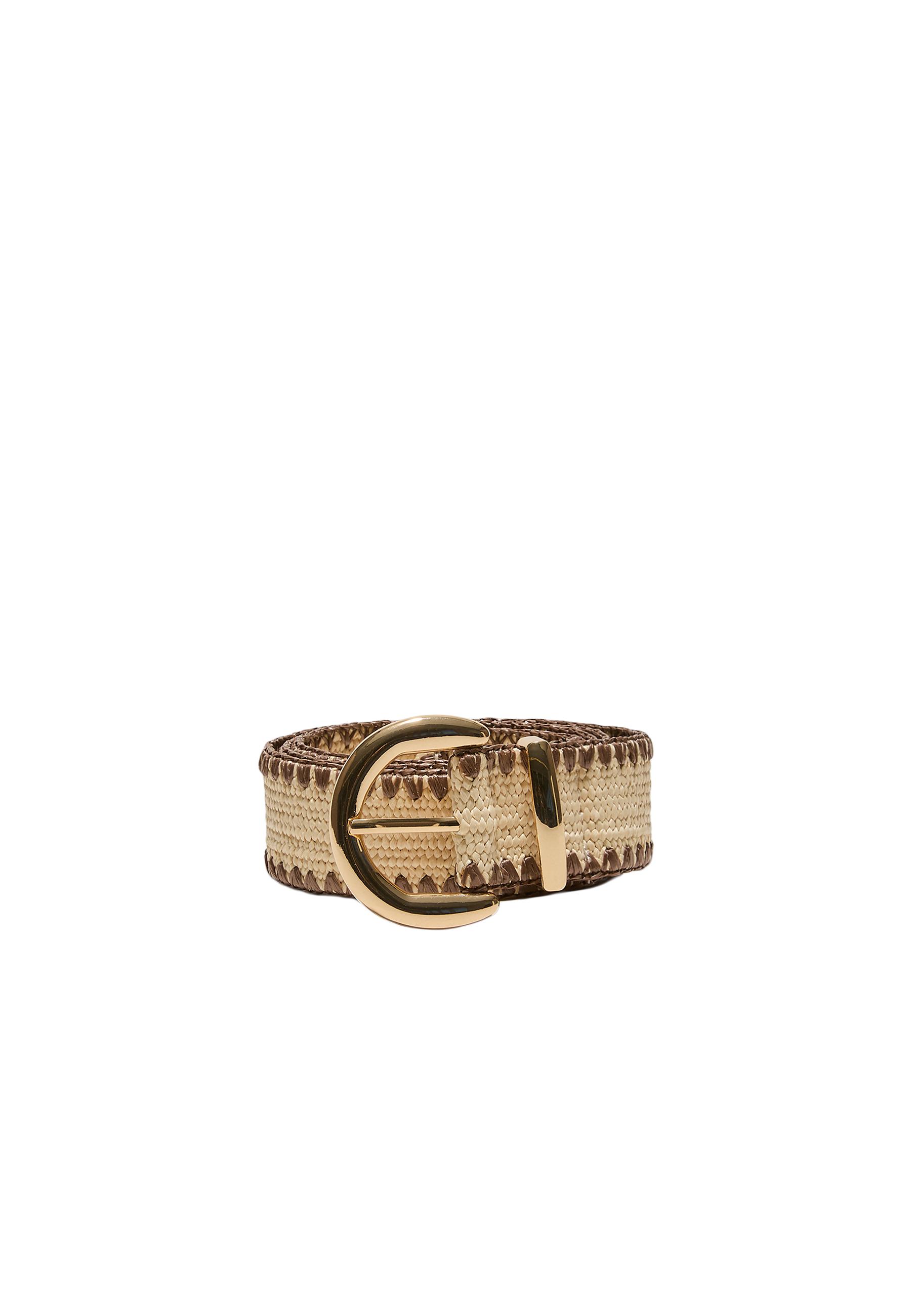 Raffia belt with topstitching — Brown