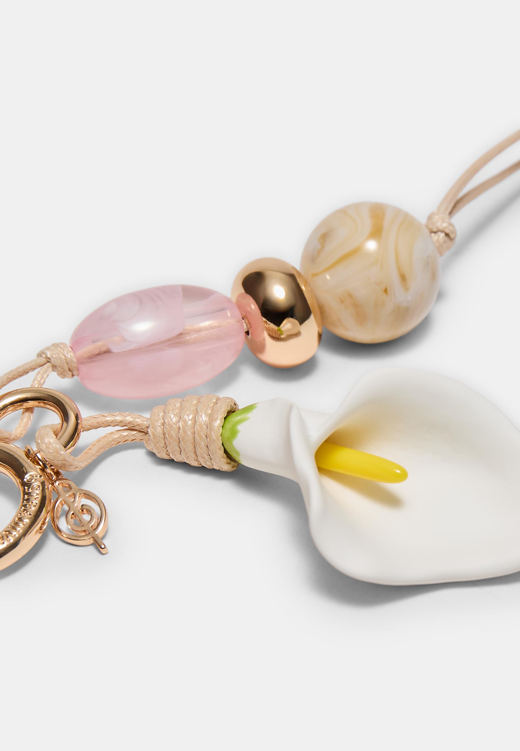 Beaded calla lily flower keyring — White