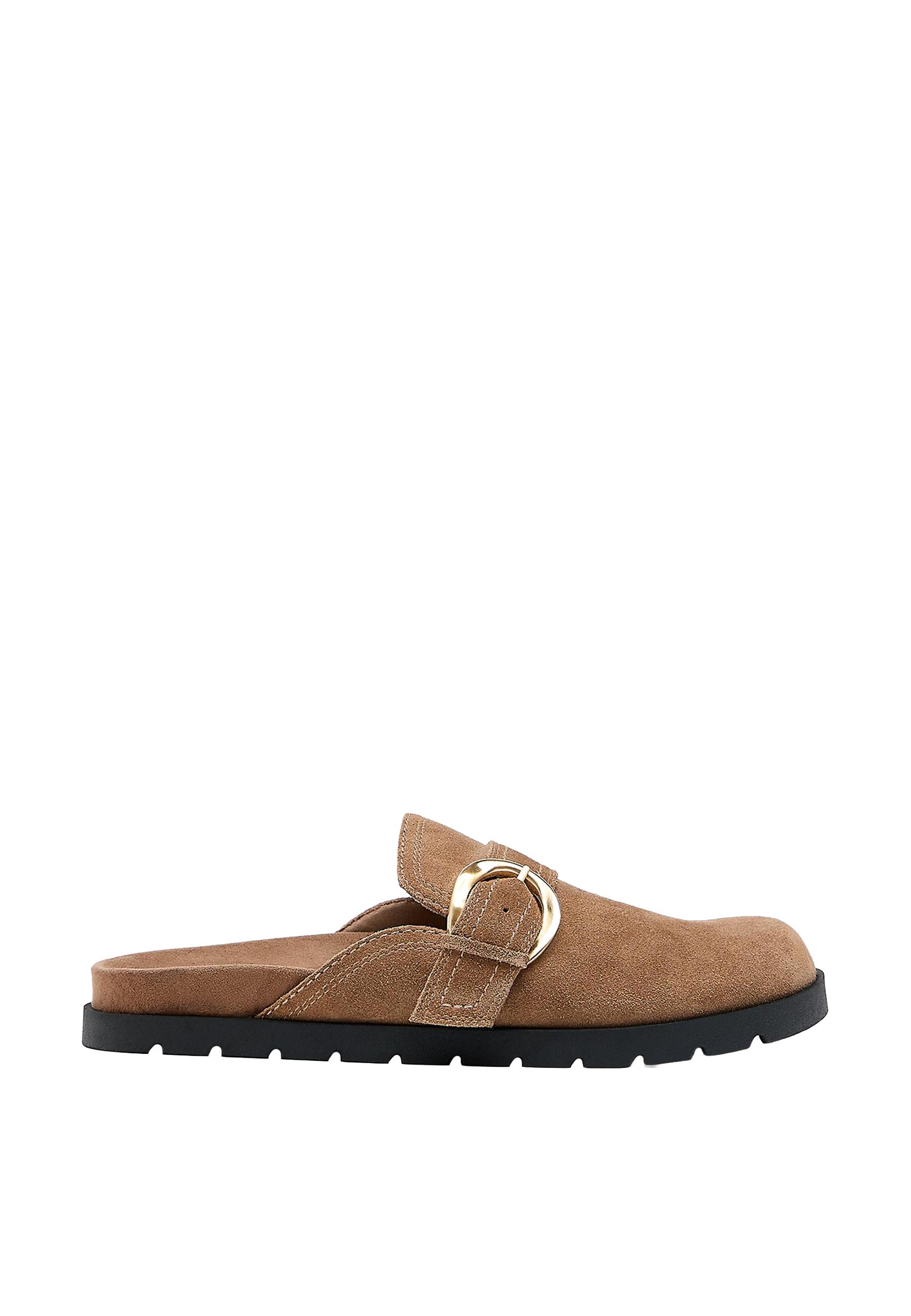 Leather backless clogs — BEIGE