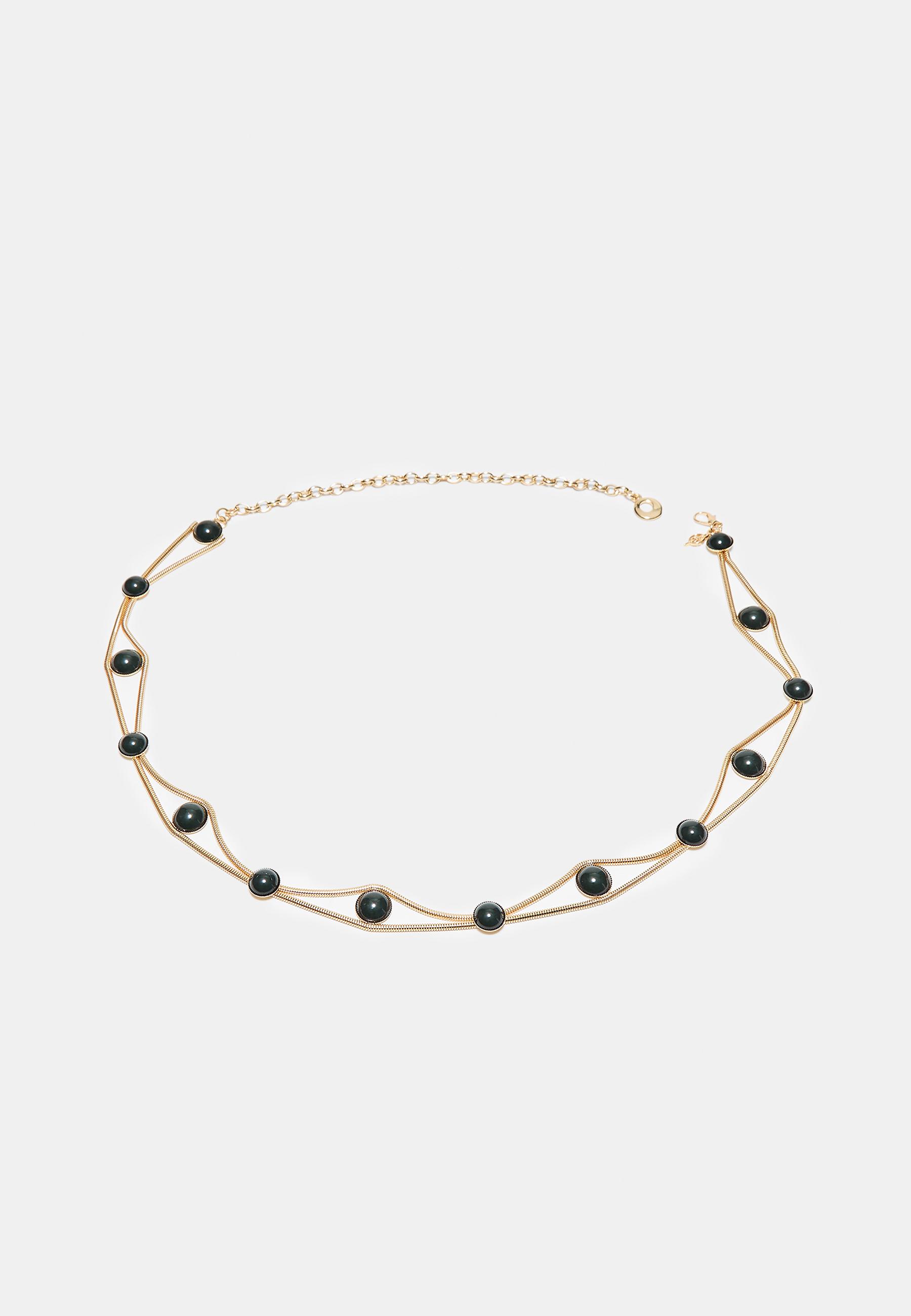 Double-row metal belt with stones — Khaki