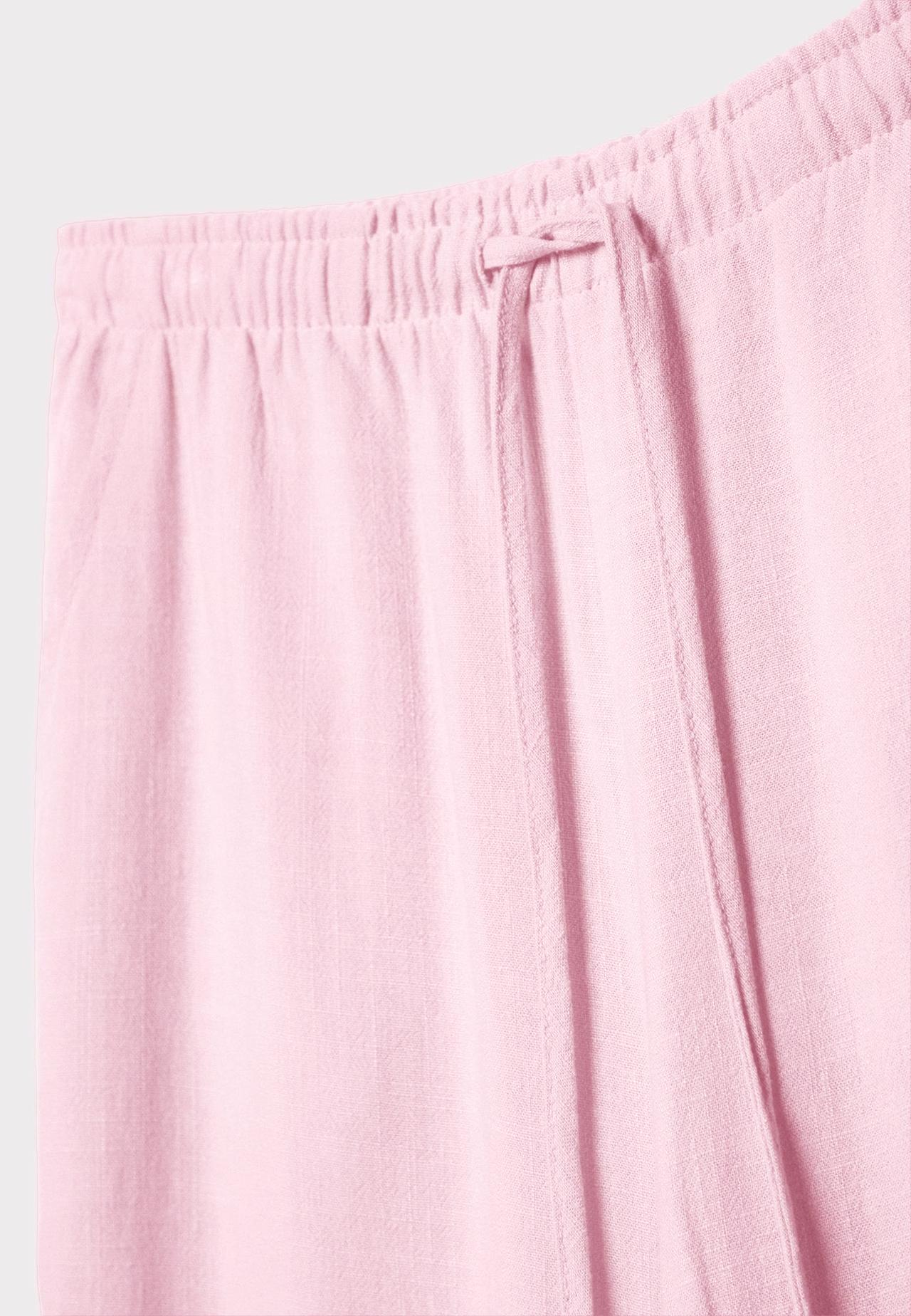 Flowing linen-effect trousers — Pastel pink