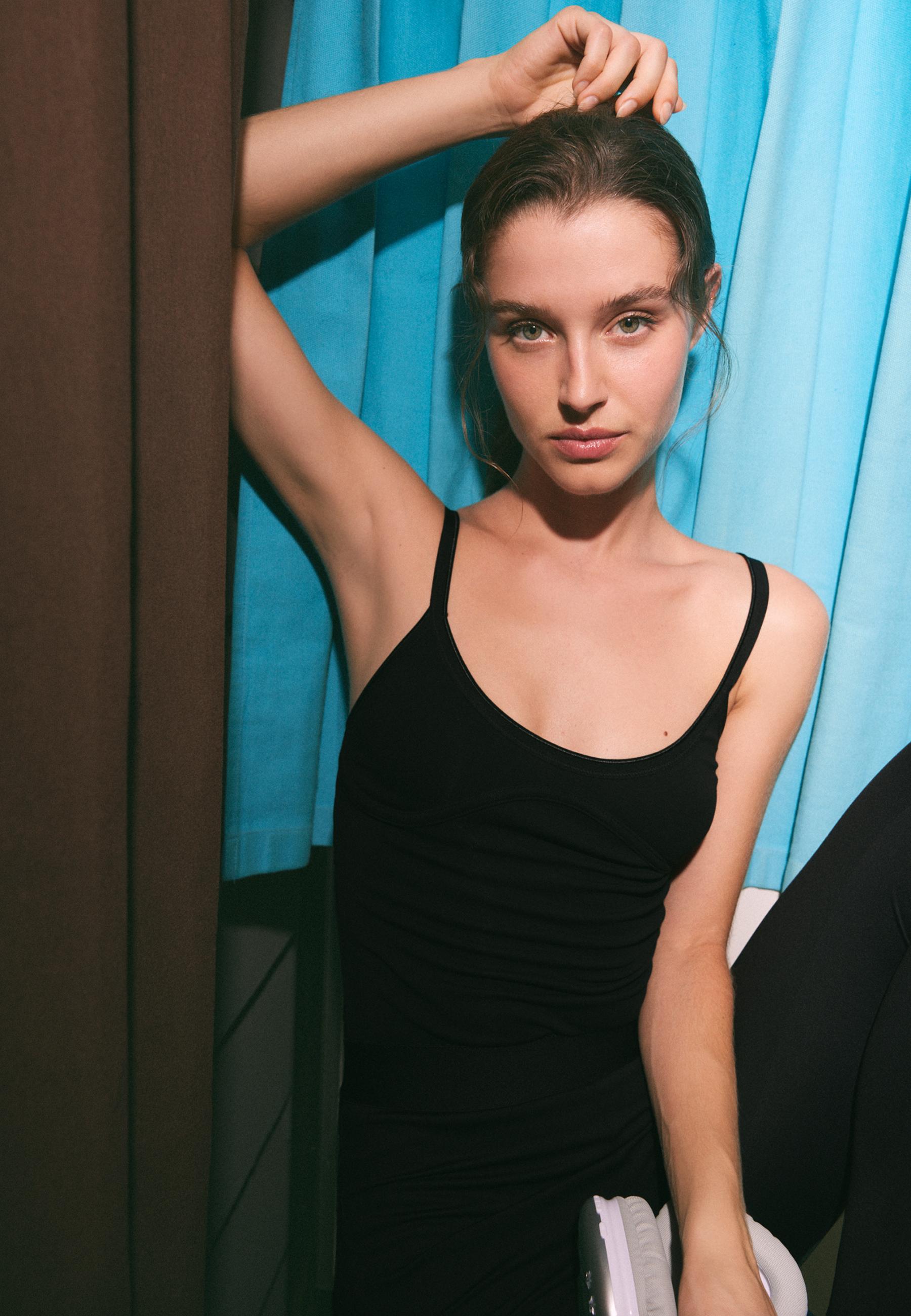 Ribbed corset-detail bodysuit — Black