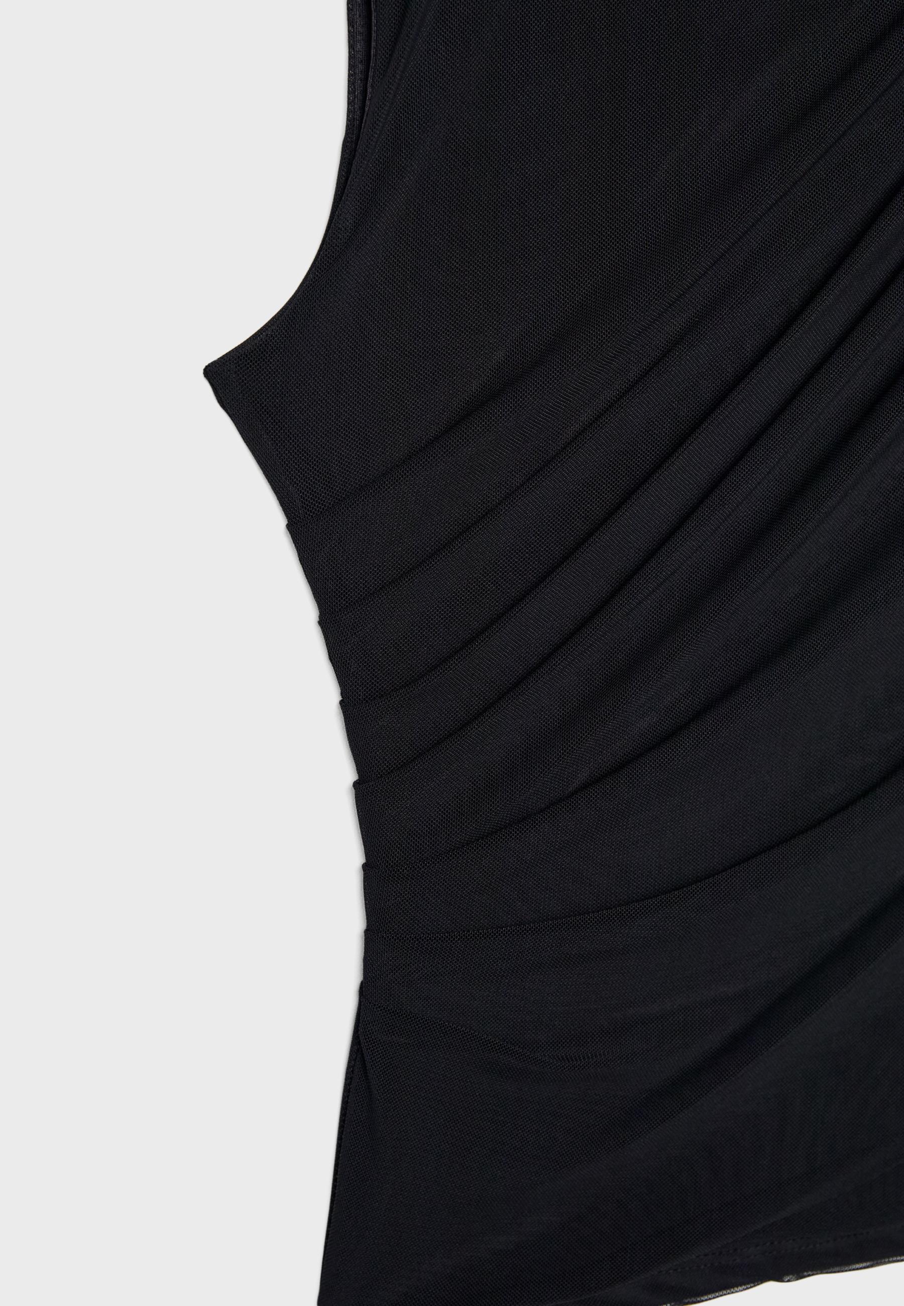 Gathered tulle T-shirt — Black